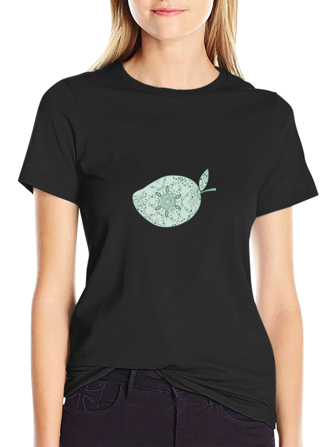 Black T-Shirt with Mango Mandala Graphic