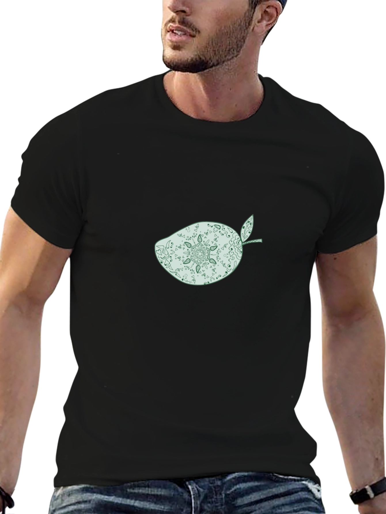 Black T-Shirt with Mango Mandala Graphic