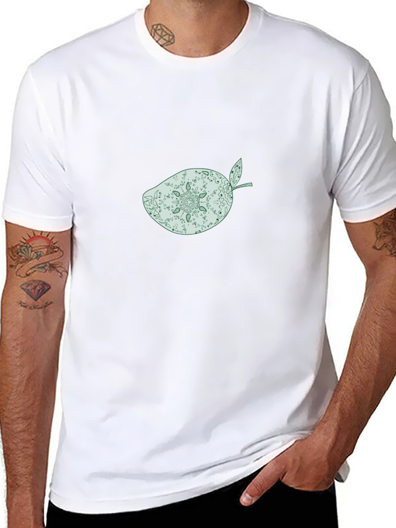 Black T-Shirt with Mango Mandala Graphic
