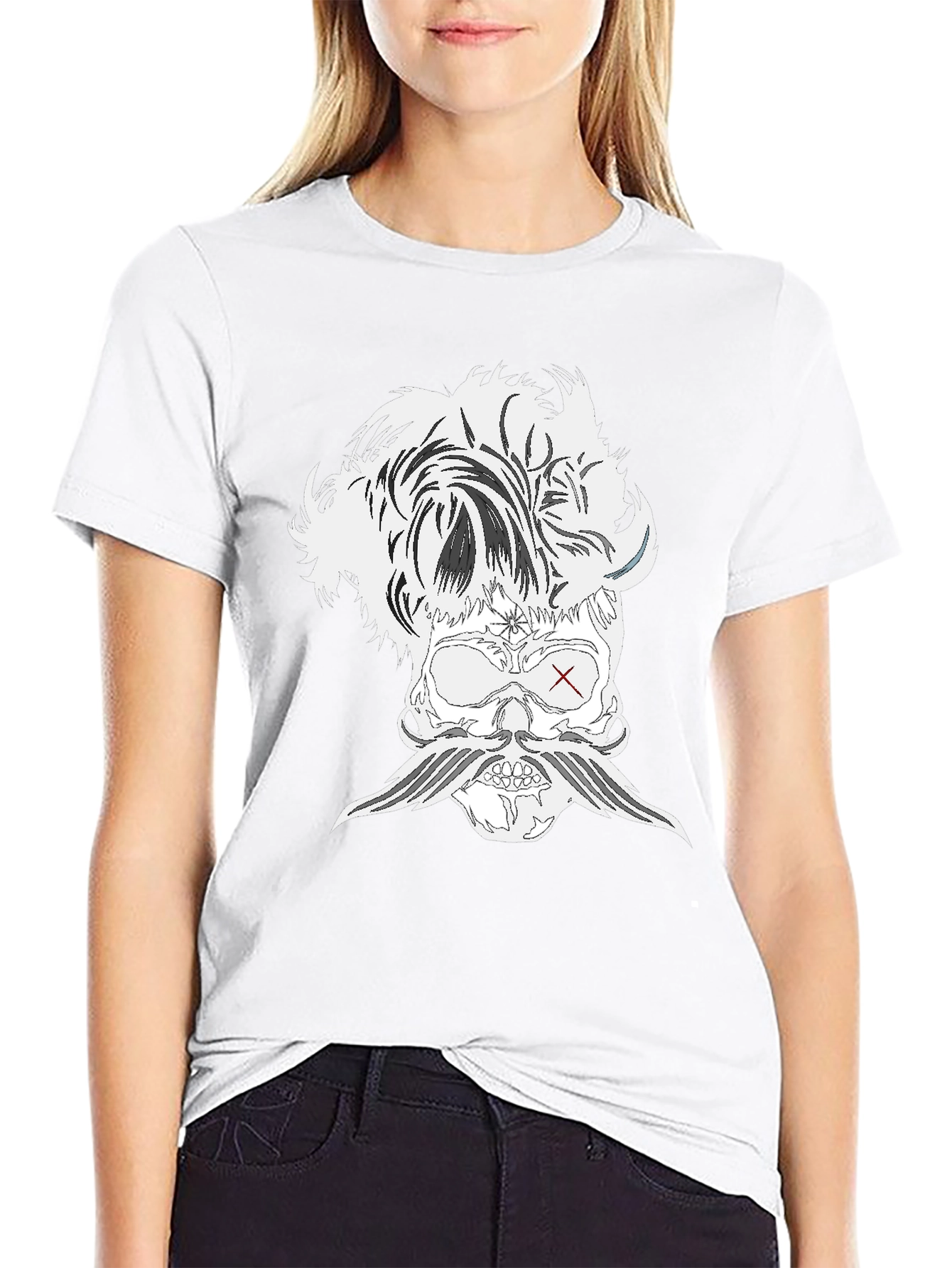 Skull with Mustache Black T-Shirt