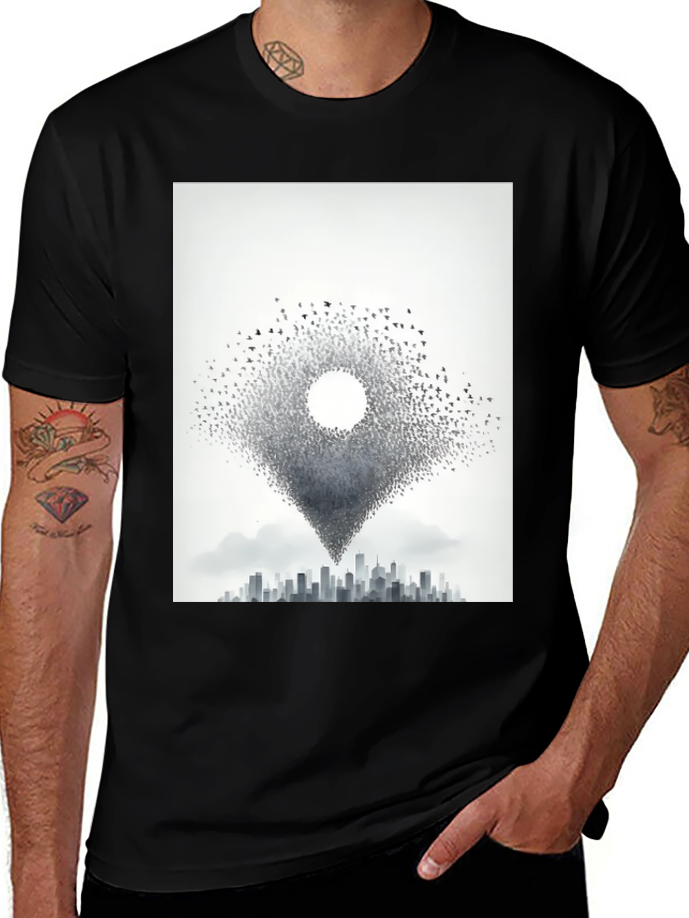 Urban Migration T-Shirt - Bird Cityscape Tee