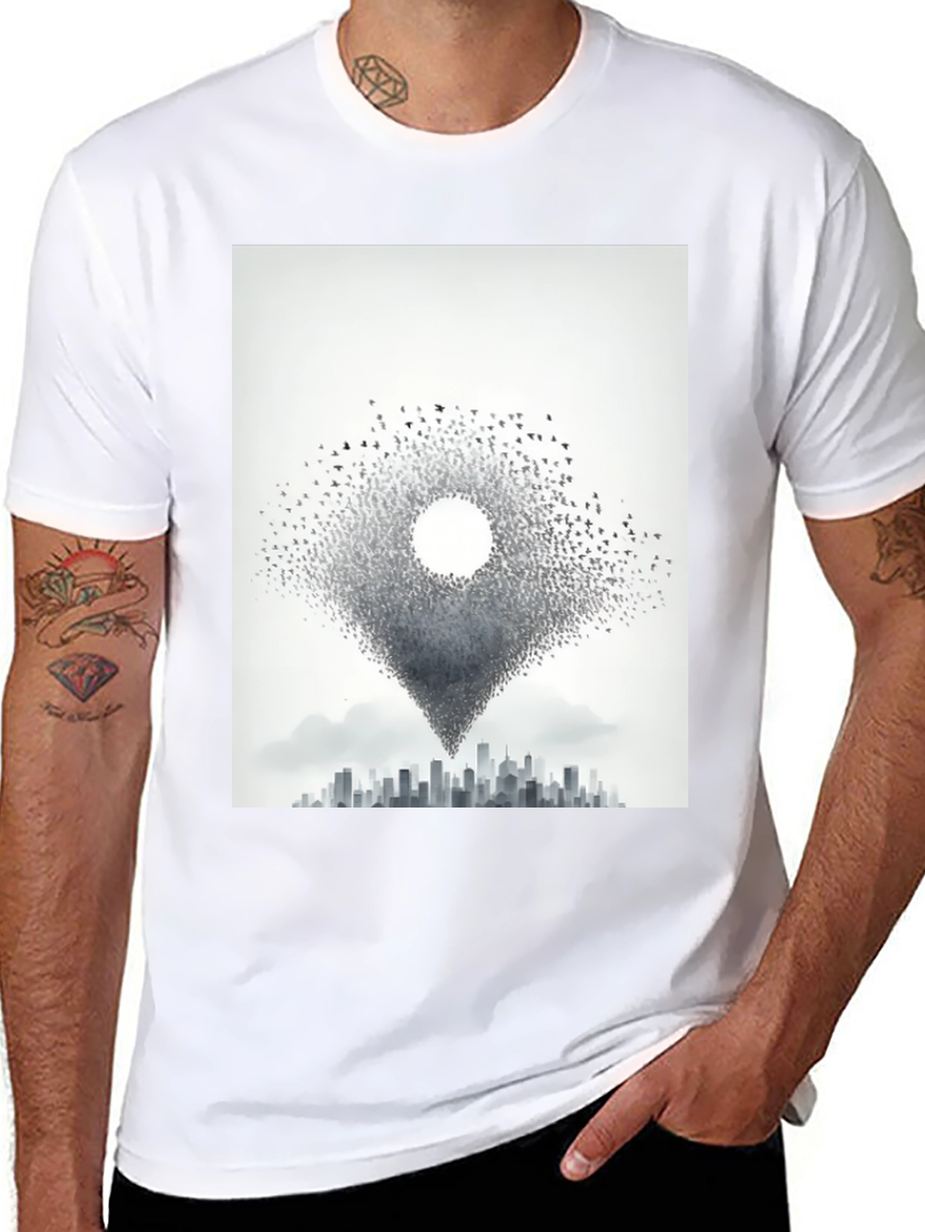 Urban Migration T-Shirt - Bird Cityscape Tee