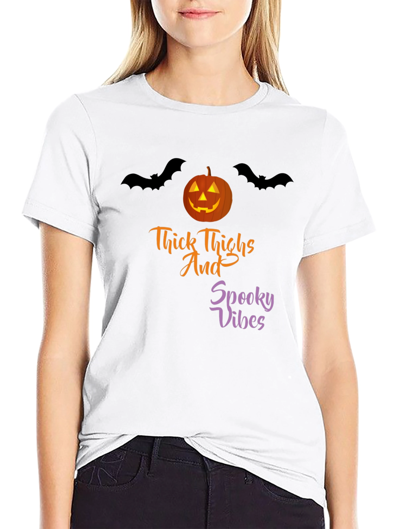 Thick Thighs Spooky Vibes Halloween T-Shirt