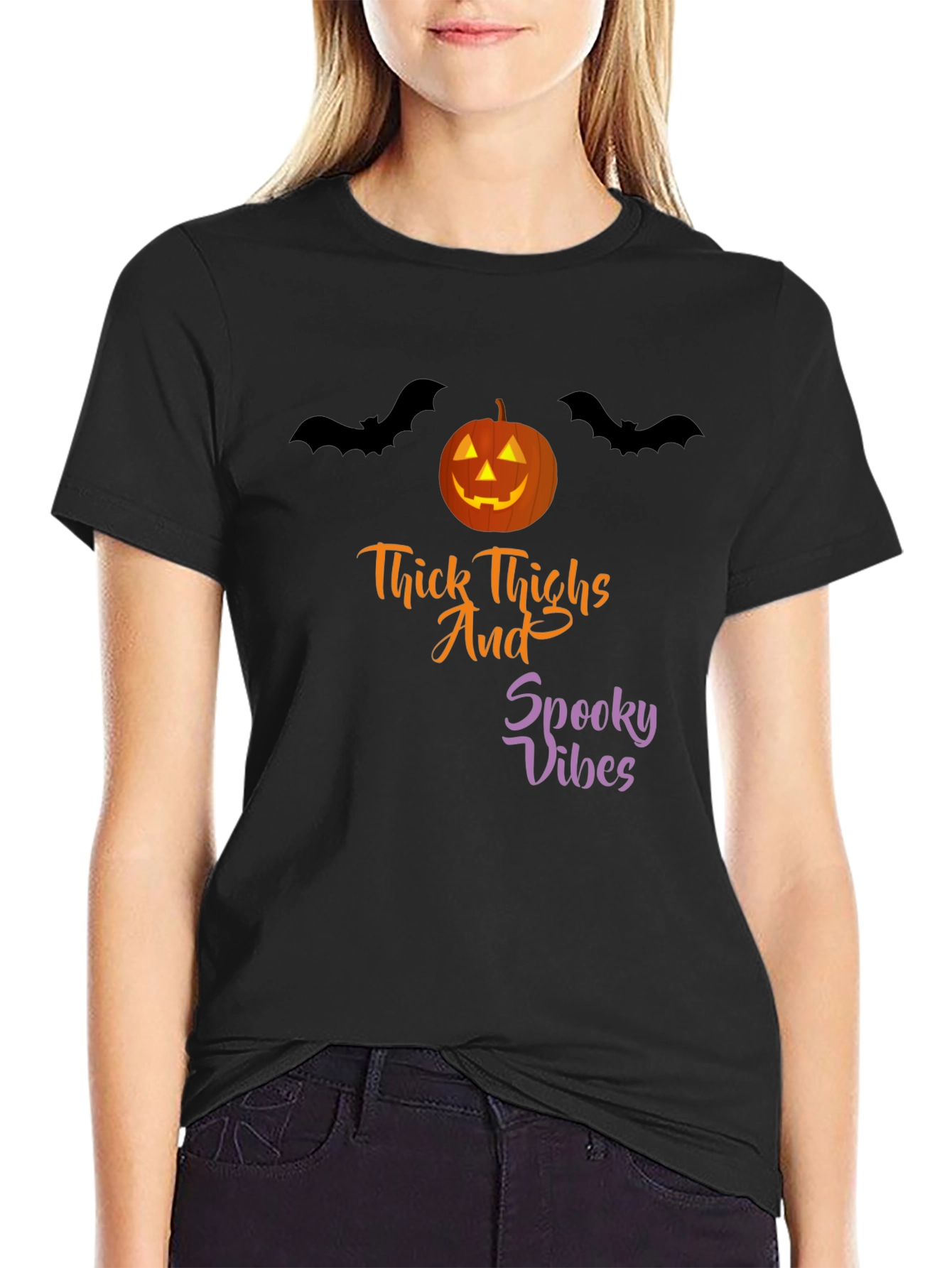 Thick Thighs Spooky Vibes Halloween T-Shirt