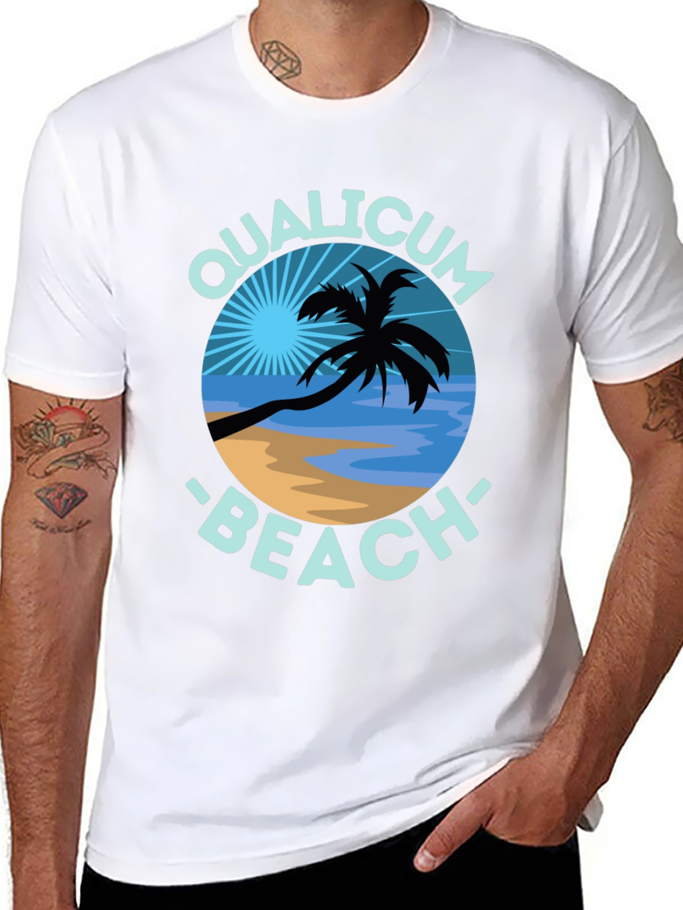 Qualicum Beach Black T-Shirt Palm Tree Graphic Tee