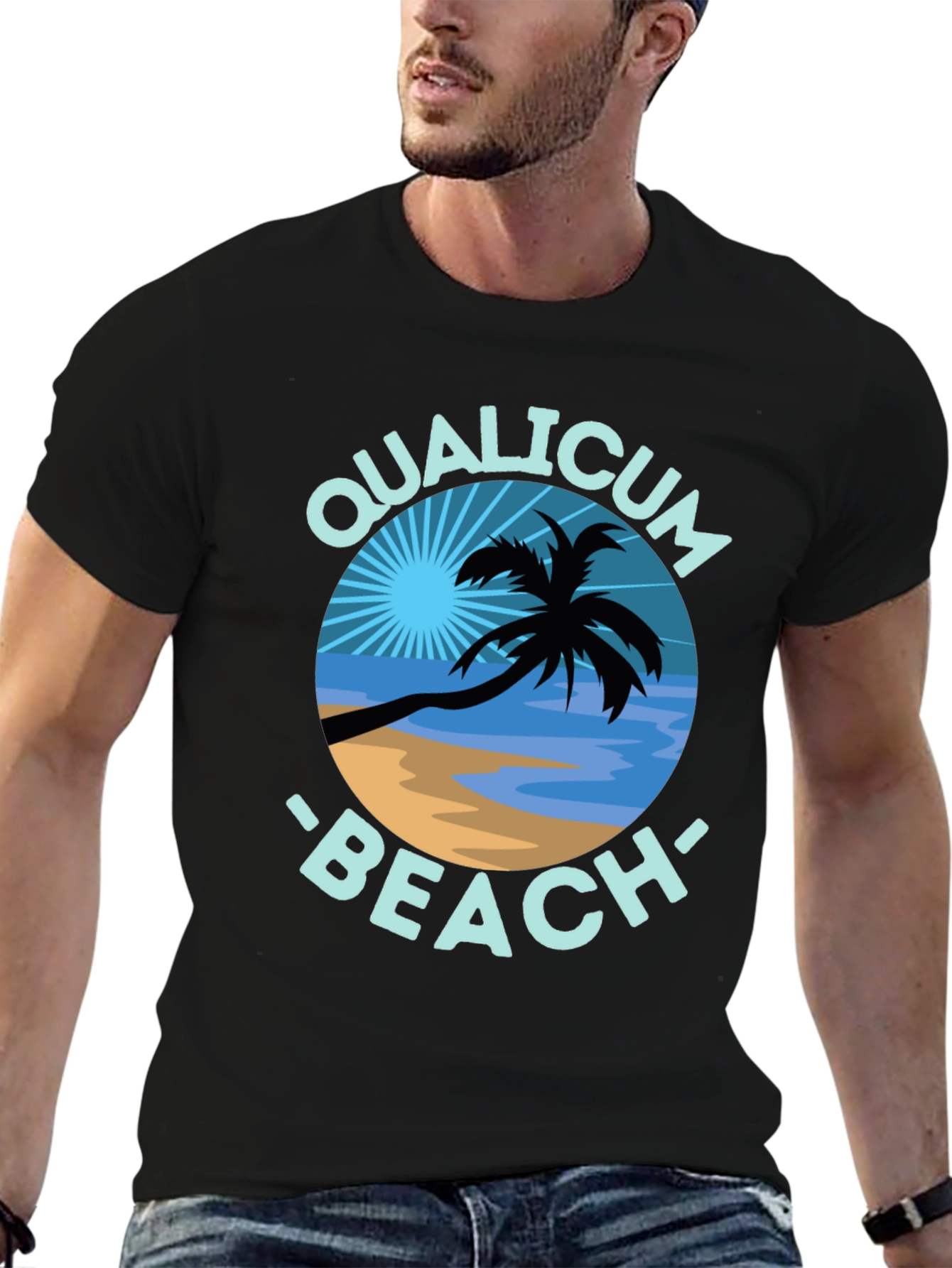 Qualicum Beach Black T-Shirt Palm Tree Graphic Tee