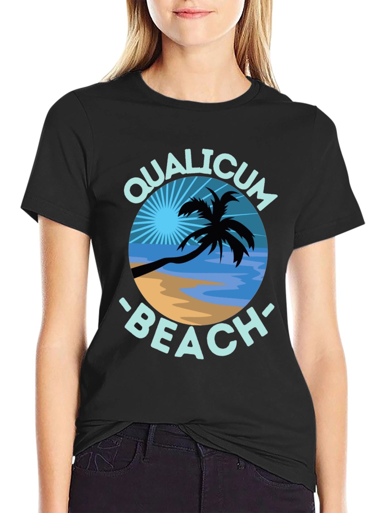Qualicum Beach Black T-Shirt Palm Tree Graphic Tee