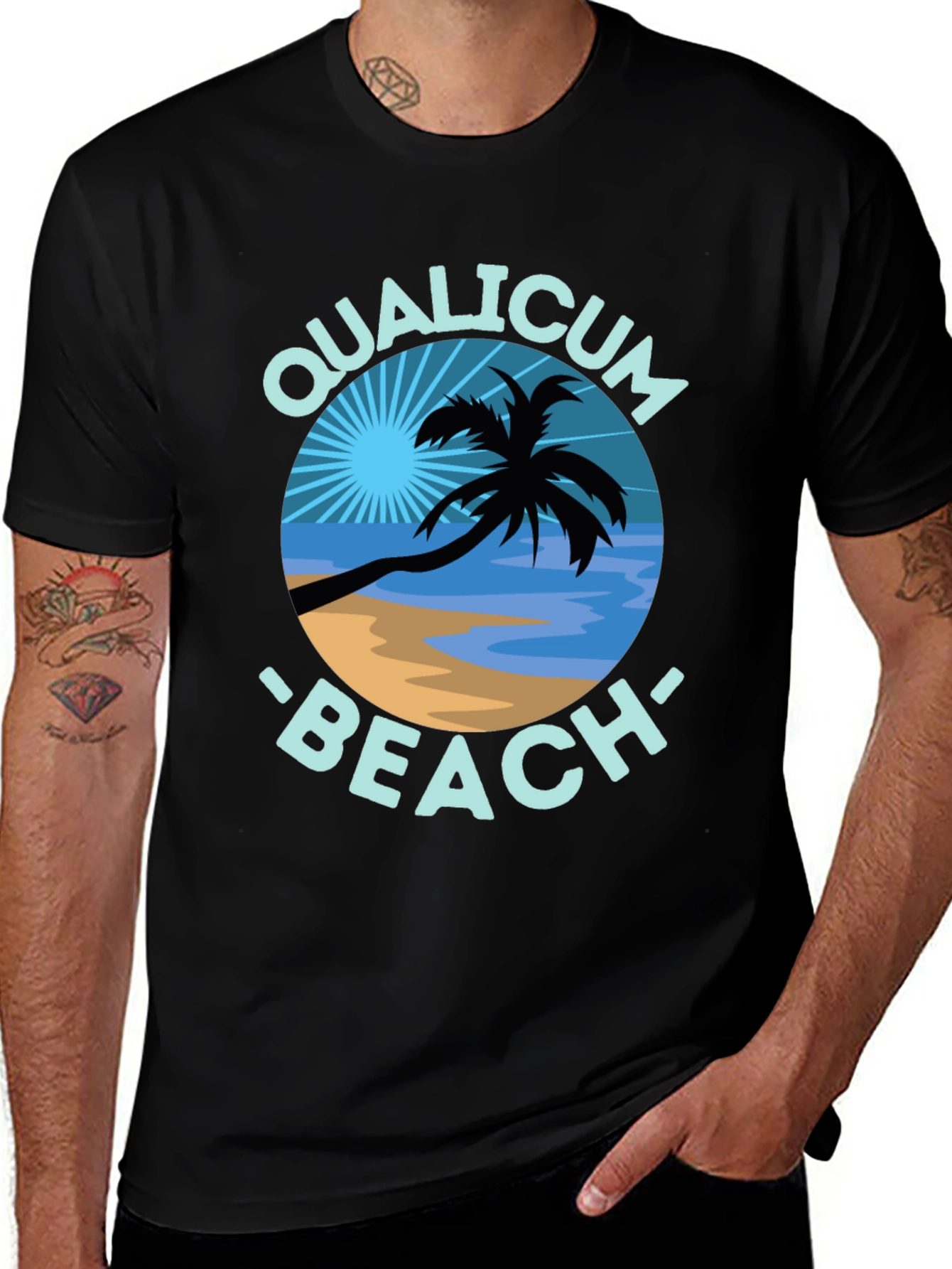 Qualicum Beach Black T-Shirt Palm Tree Graphic Tee