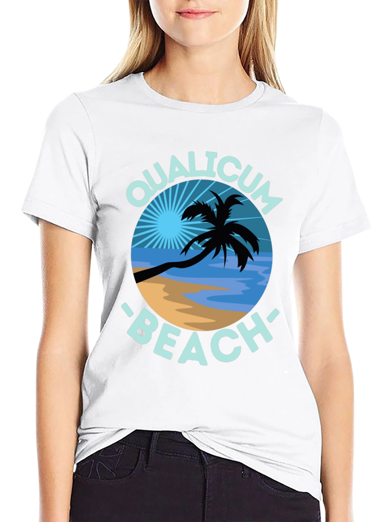 Qualicum Beach Black T-Shirt Palm Tree Graphic Tee