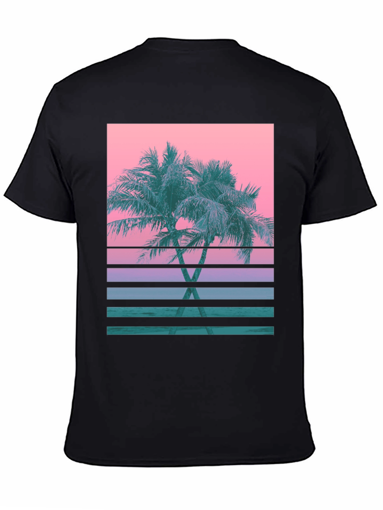Retro Palm Sunset T-Shirt - Black Cotton Blend