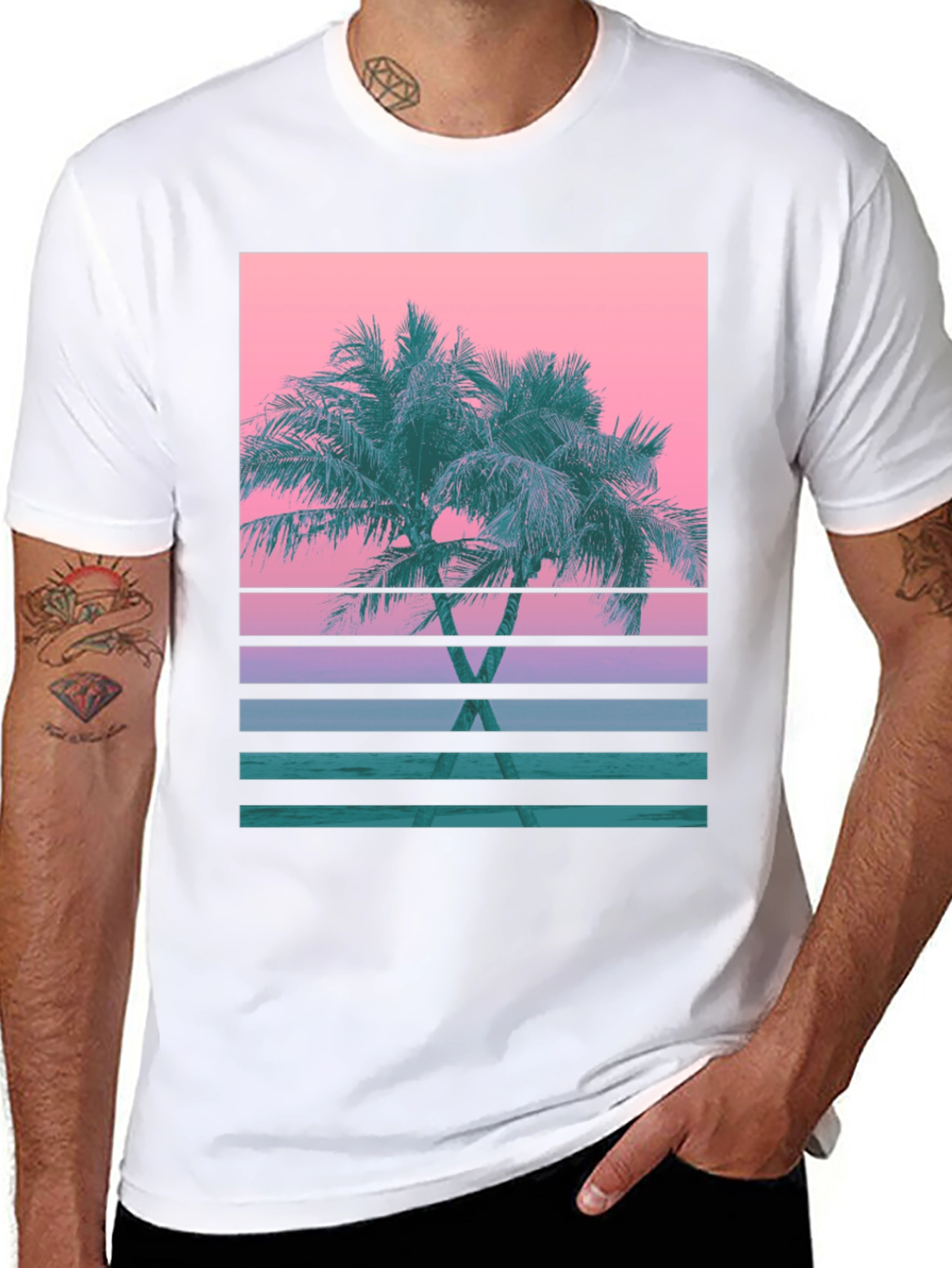 Retro Palm Sunset T-Shirt - Black Cotton Blend