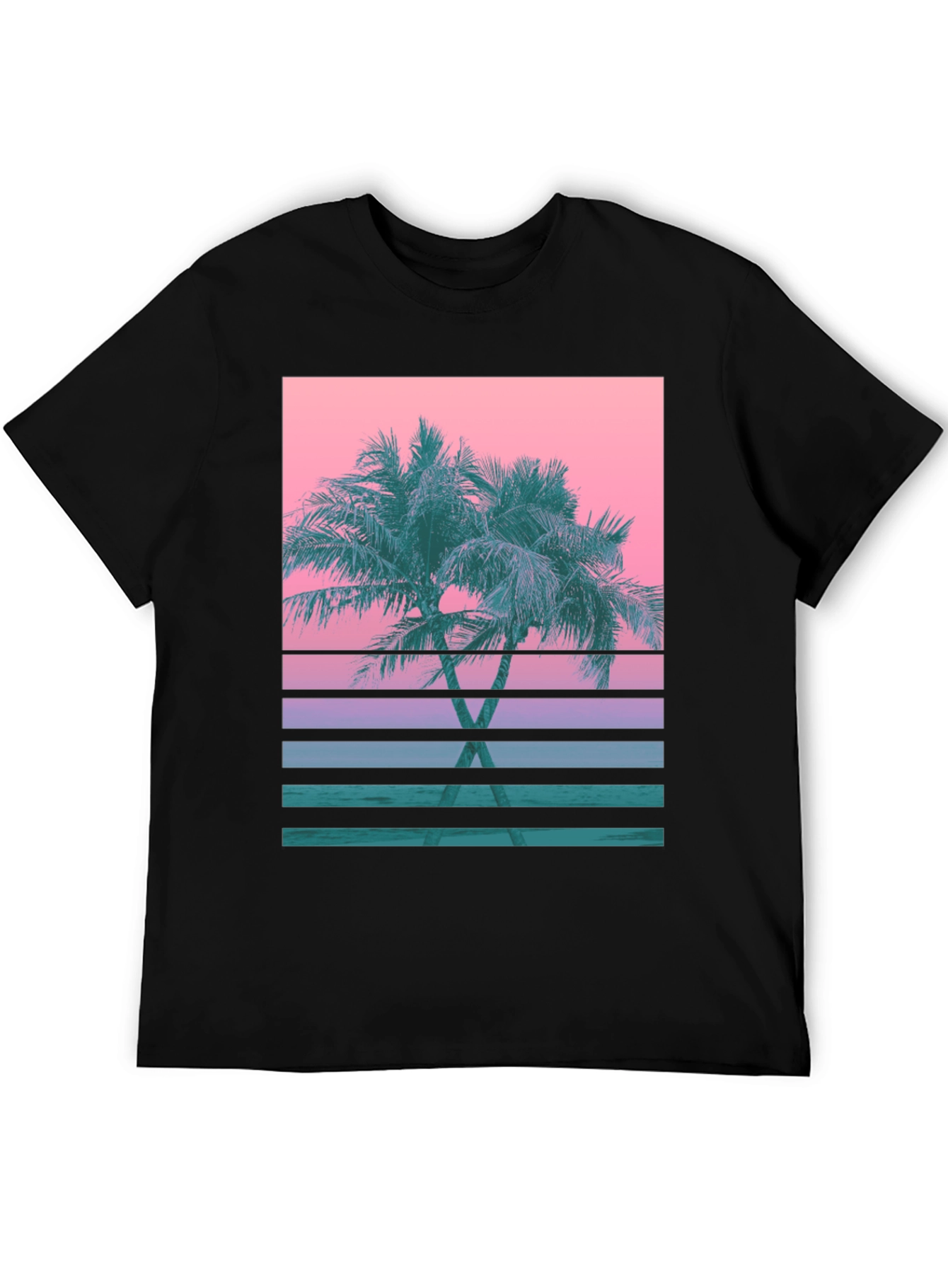 Retro Palm Sunset T-Shirt - Black Cotton Blend