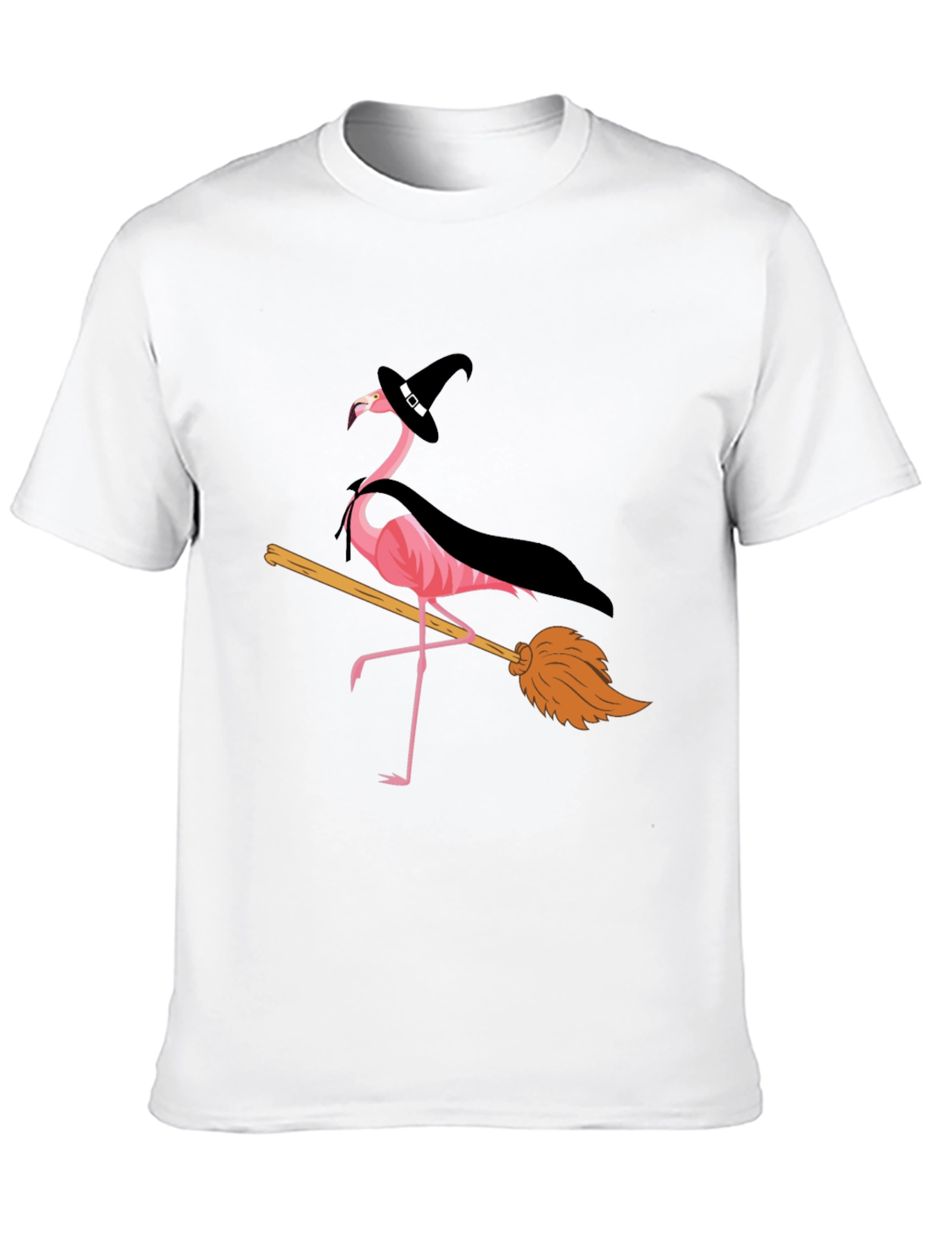 Halloween Flamingo T-Shirt: Witch on a Broomstick