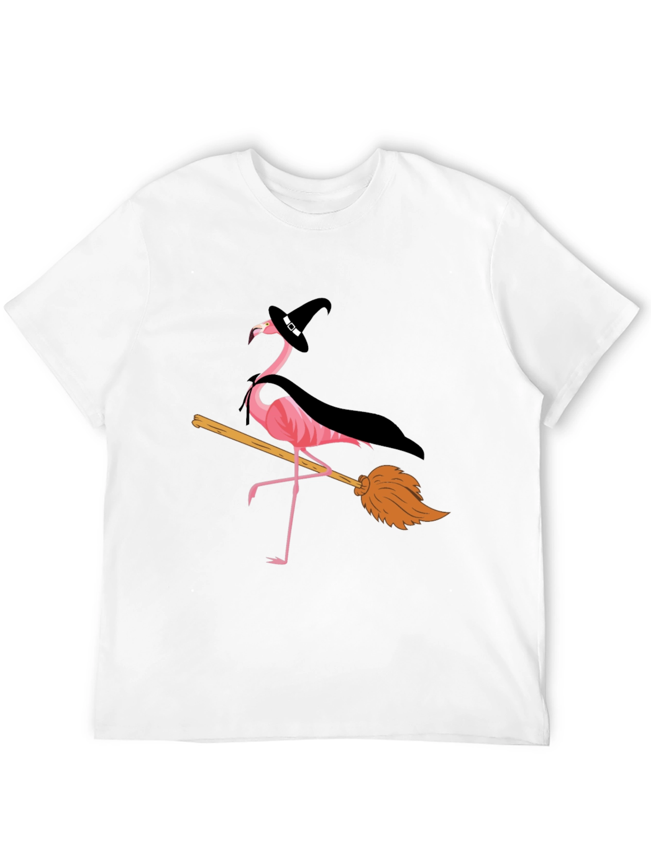 Halloween Flamingo T-Shirt: Witch on a Broomstick