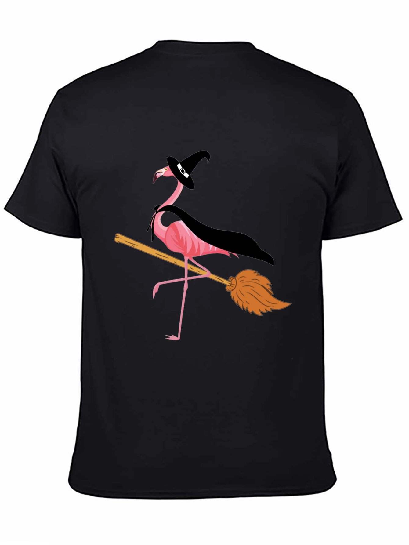 Halloween Flamingo T-Shirt: Witch on a Broomstick