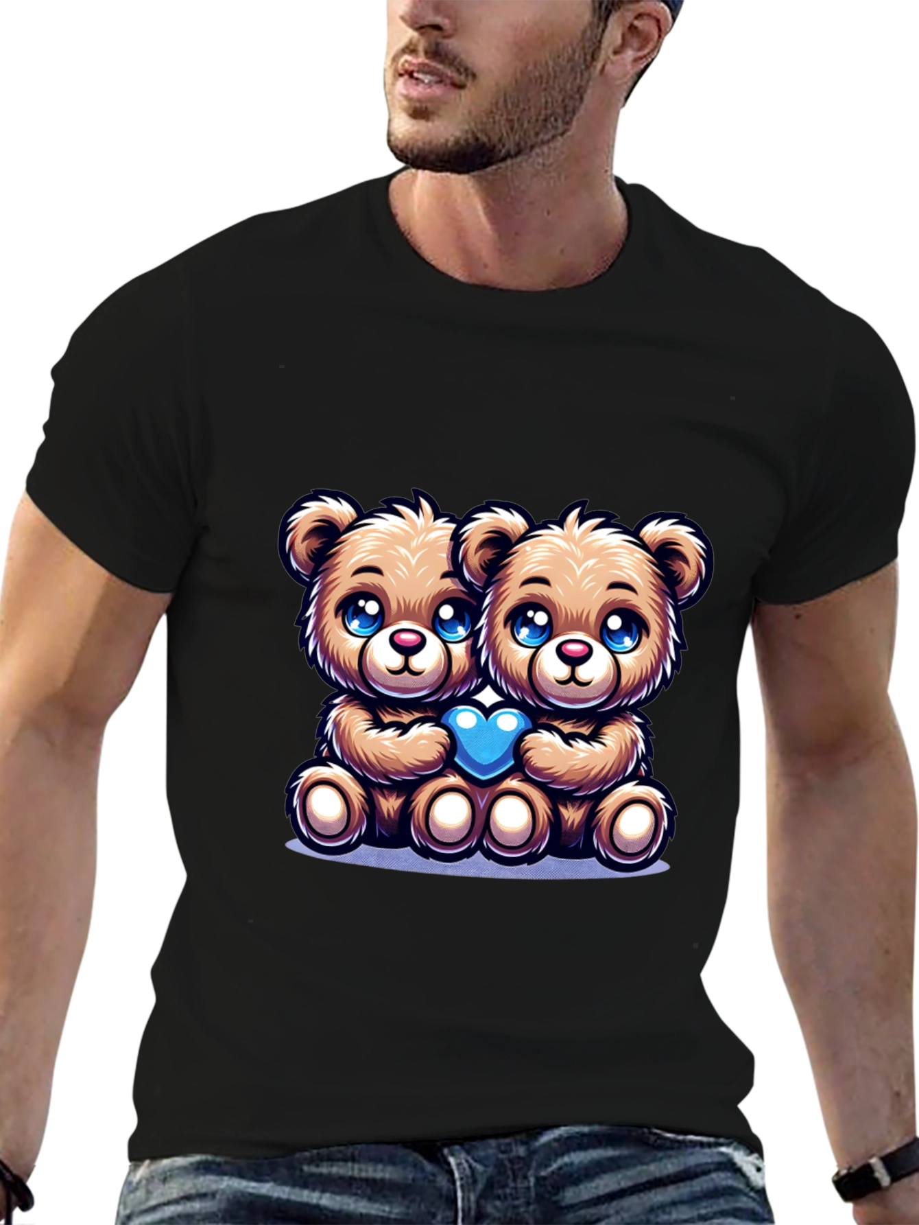 Cute Teddy Bear Heart Graphic T-Shirt