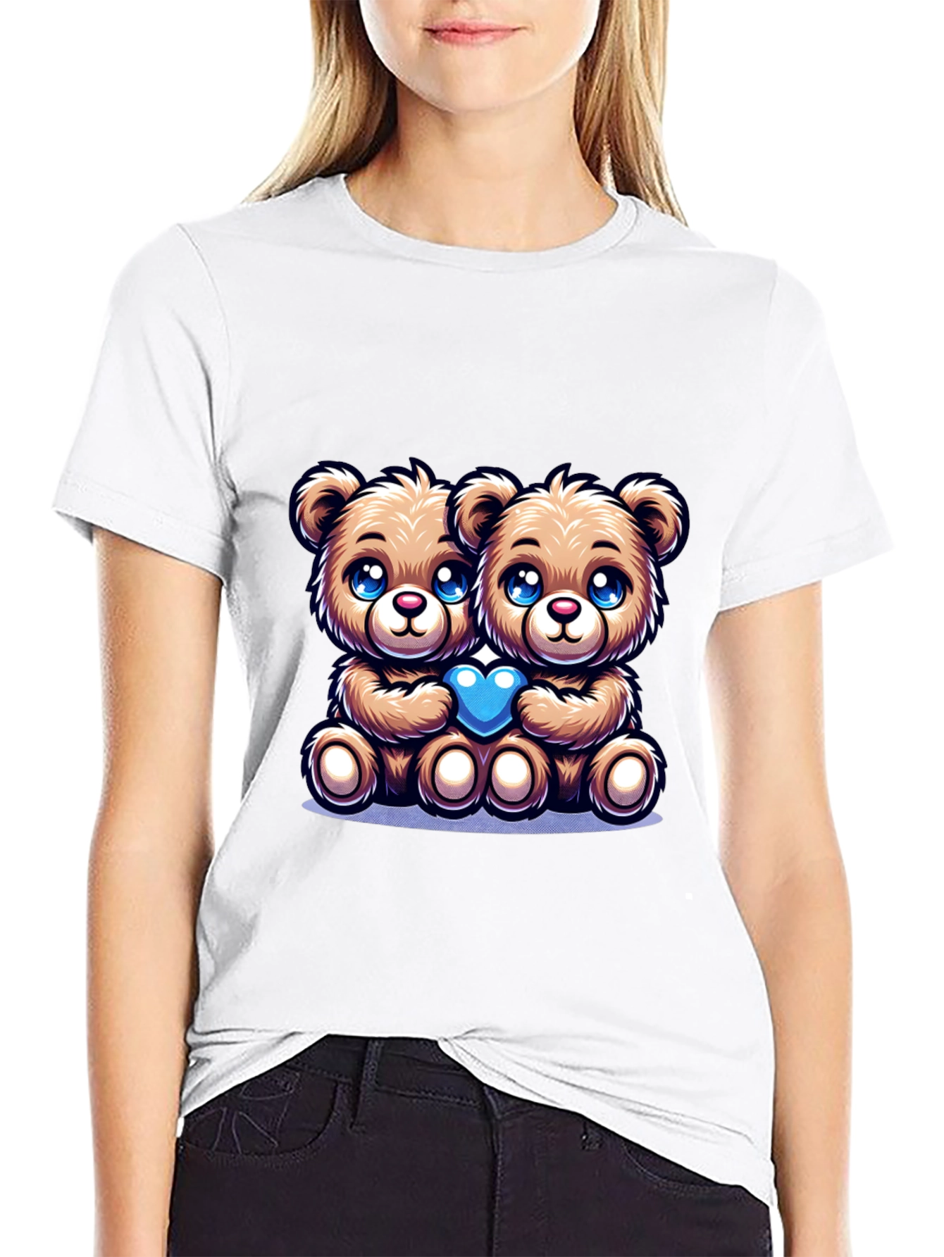 Cute Teddy Bear Heart Graphic T-Shirt