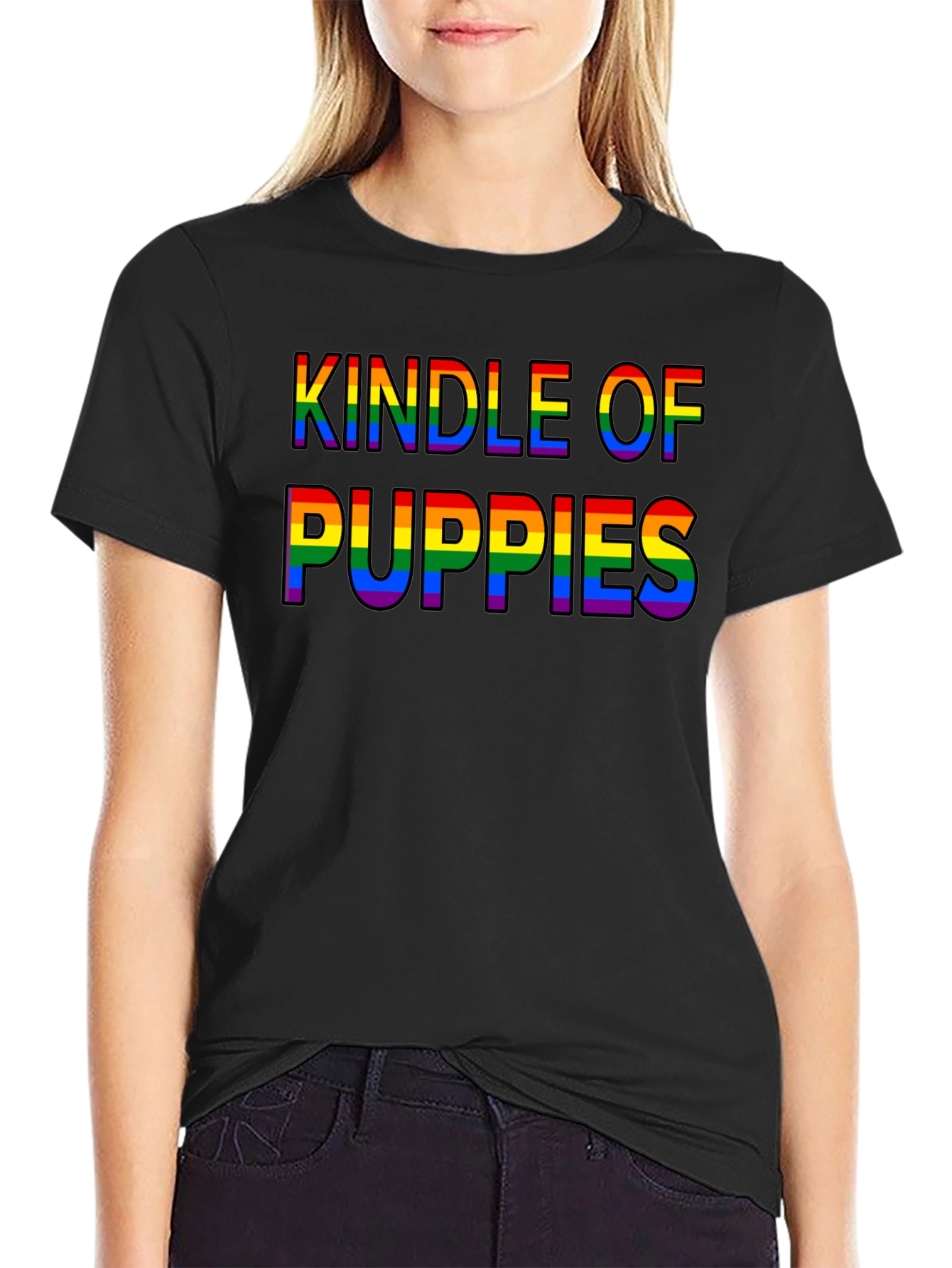 Kindle of Puppies Rainbow Text T-Shirt