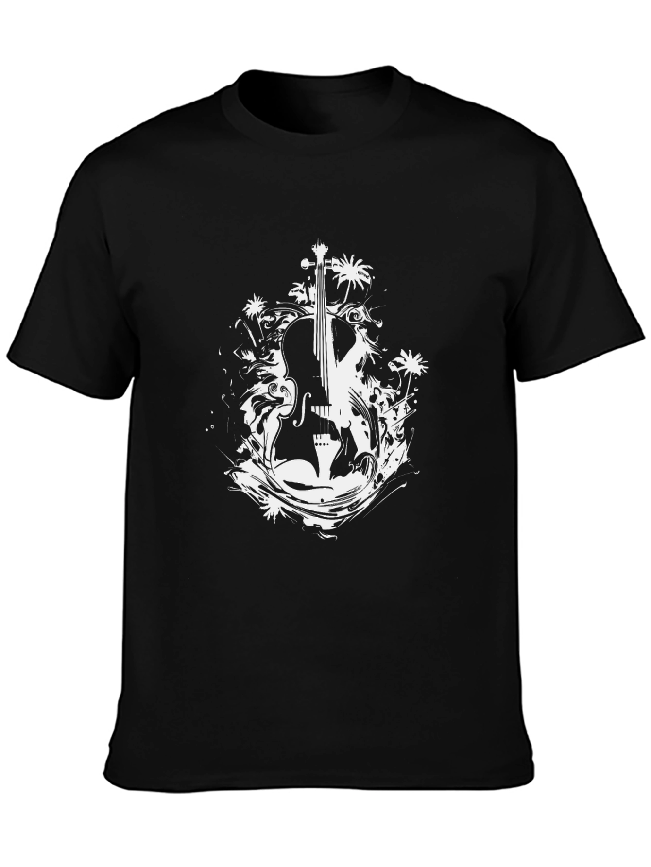 Abstract Cello Graphic Mens Black T-Shirt