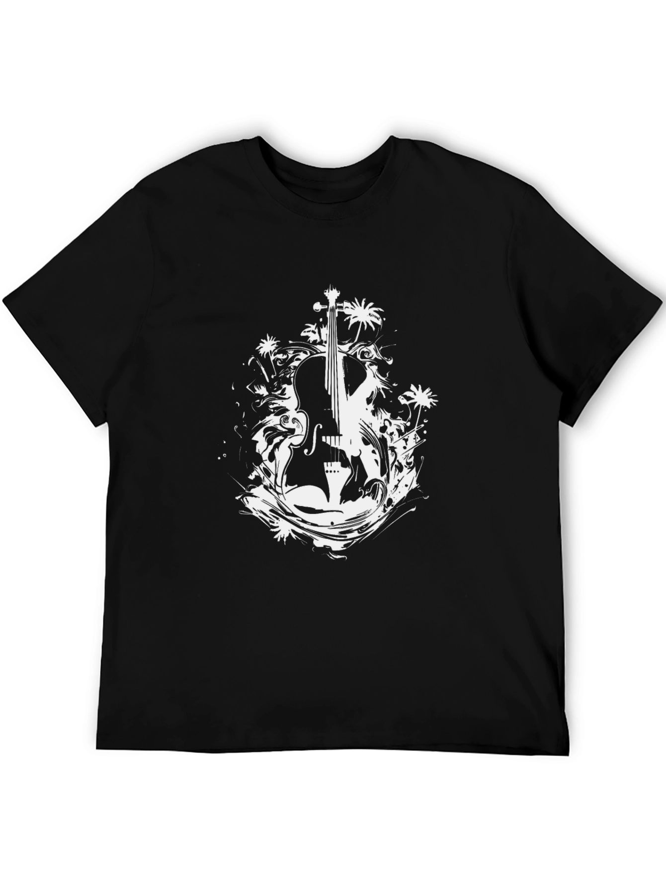 Abstract Cello Graphic Mens Black T-Shirt