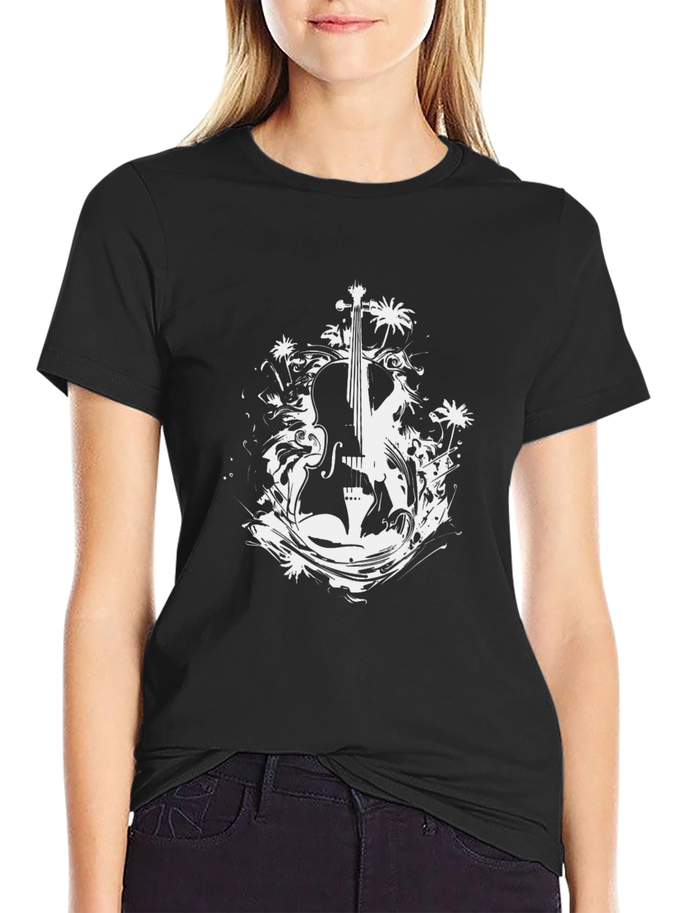 Abstract Cello Graphic Mens Black T-Shirt