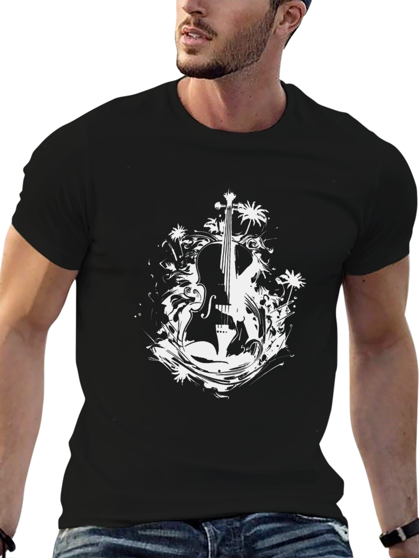 Abstract Cello Graphic Mens Black T-Shirt