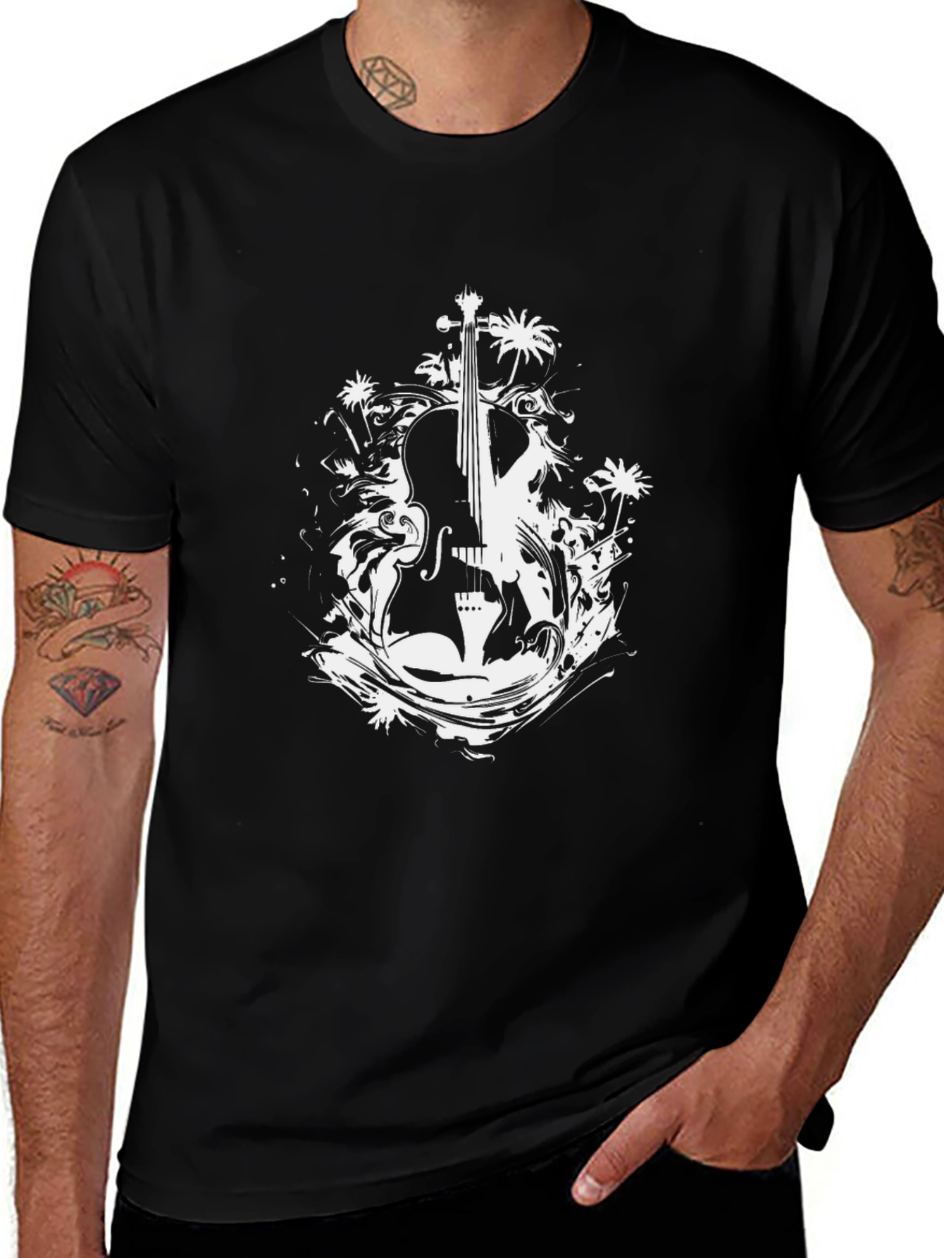 Abstract Cello Graphic Mens Black T-Shirt
