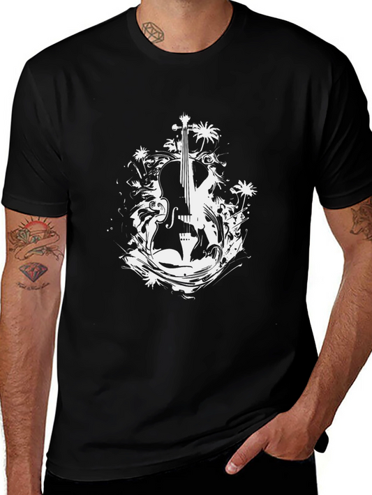 Abstract Cello Graphic Mens Black T-Shirt