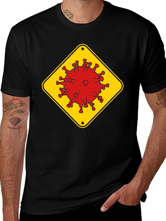 Caution Virus Graphic Tee - Black Cotton T-Shirt