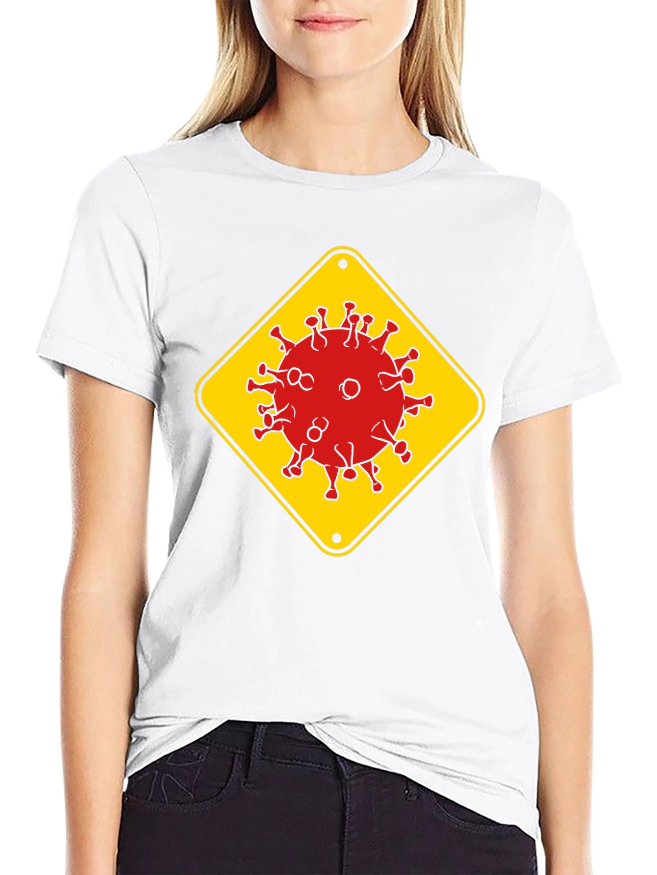 Caution Virus Graphic Tee - Black Cotton T-Shirt