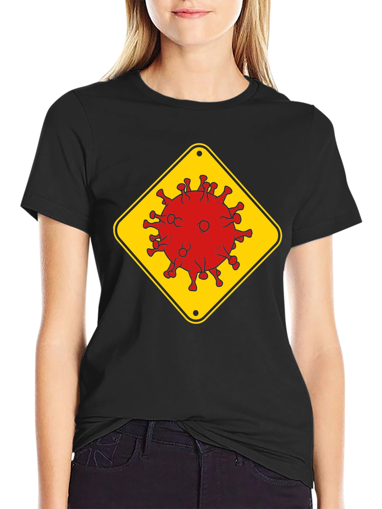 Caution Virus Graphic Tee - Black Cotton T-Shirt