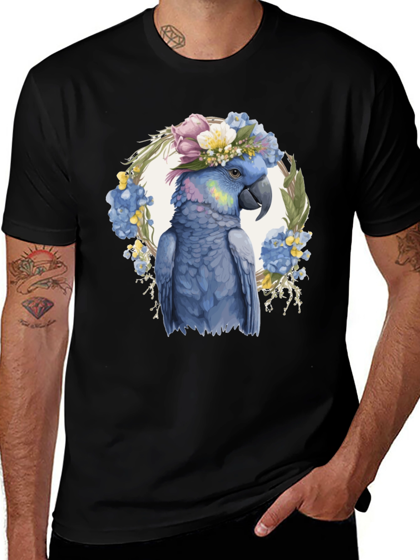Floral Parrot T-Shirt - Unique Bird Graphic Tee