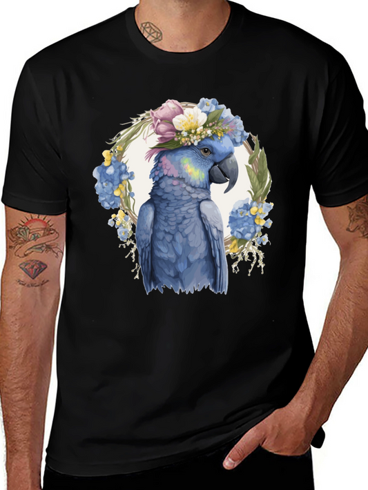 Floral Parrot T-Shirt - Unique Bird Graphic Tee