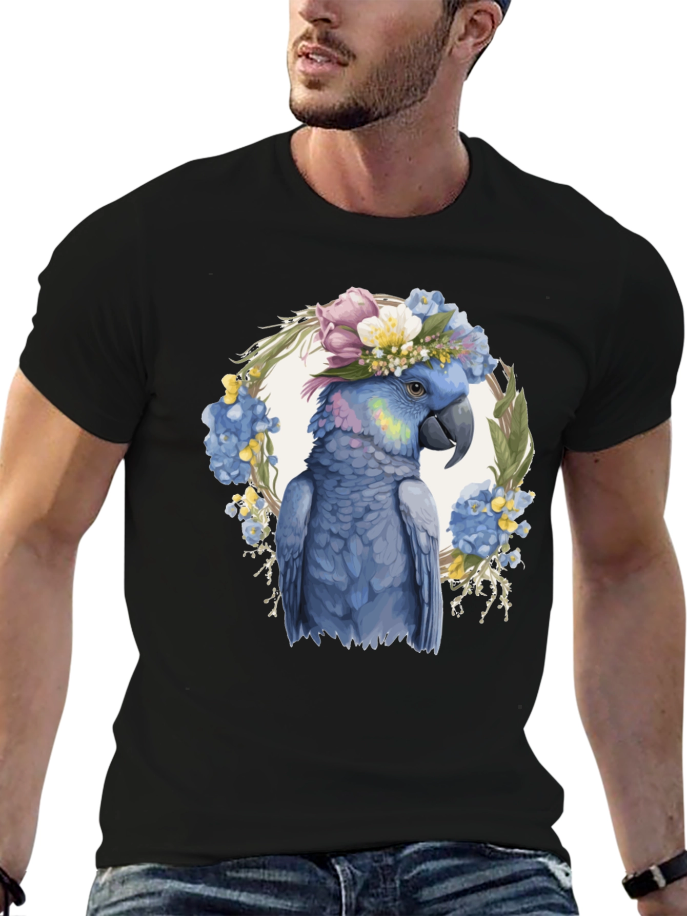 Floral Parrot T-Shirt - Unique Bird Graphic Tee