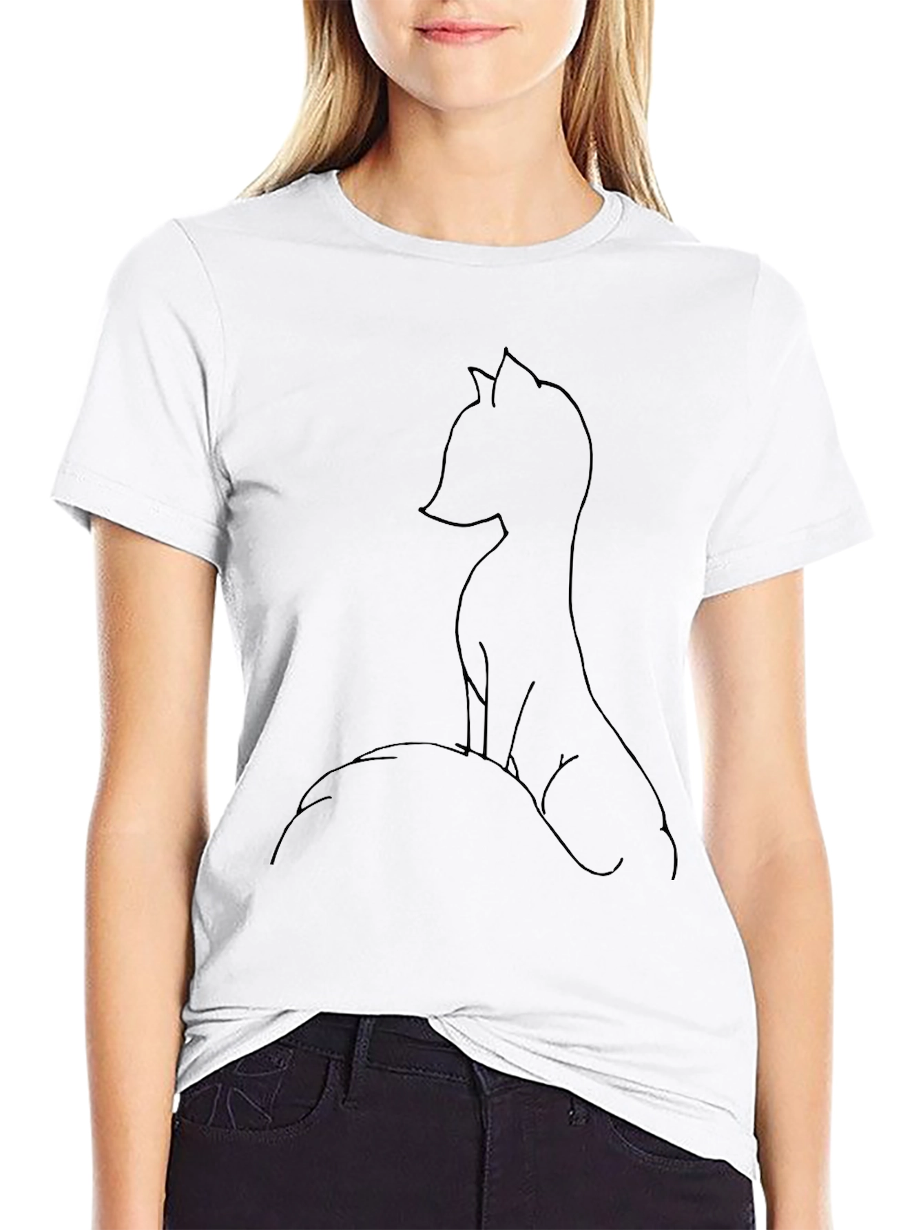 Fox Outline Graphic Print Tee - Black