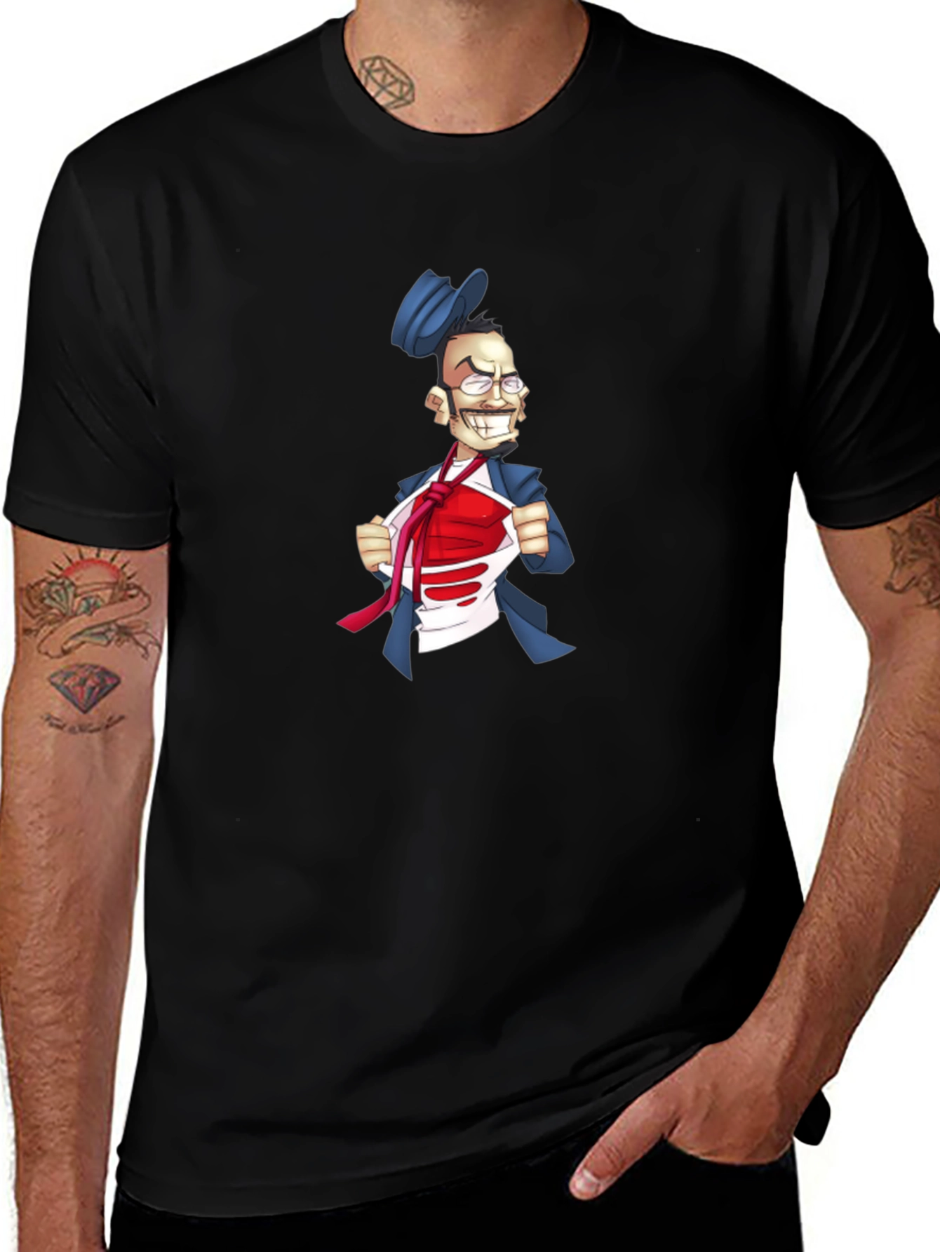 Funny Man T-Shirt Cartoon Superhero Style