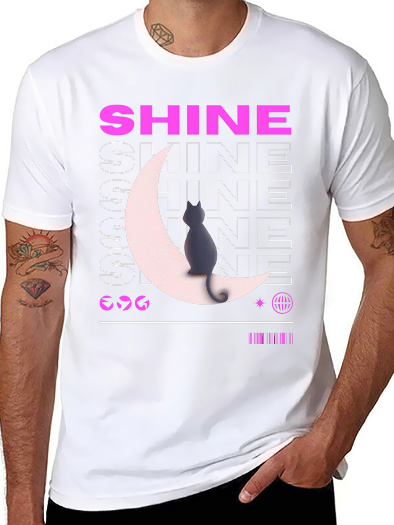 Shine Cat Moon Graphic Tee - Trendy Black T-Shirt