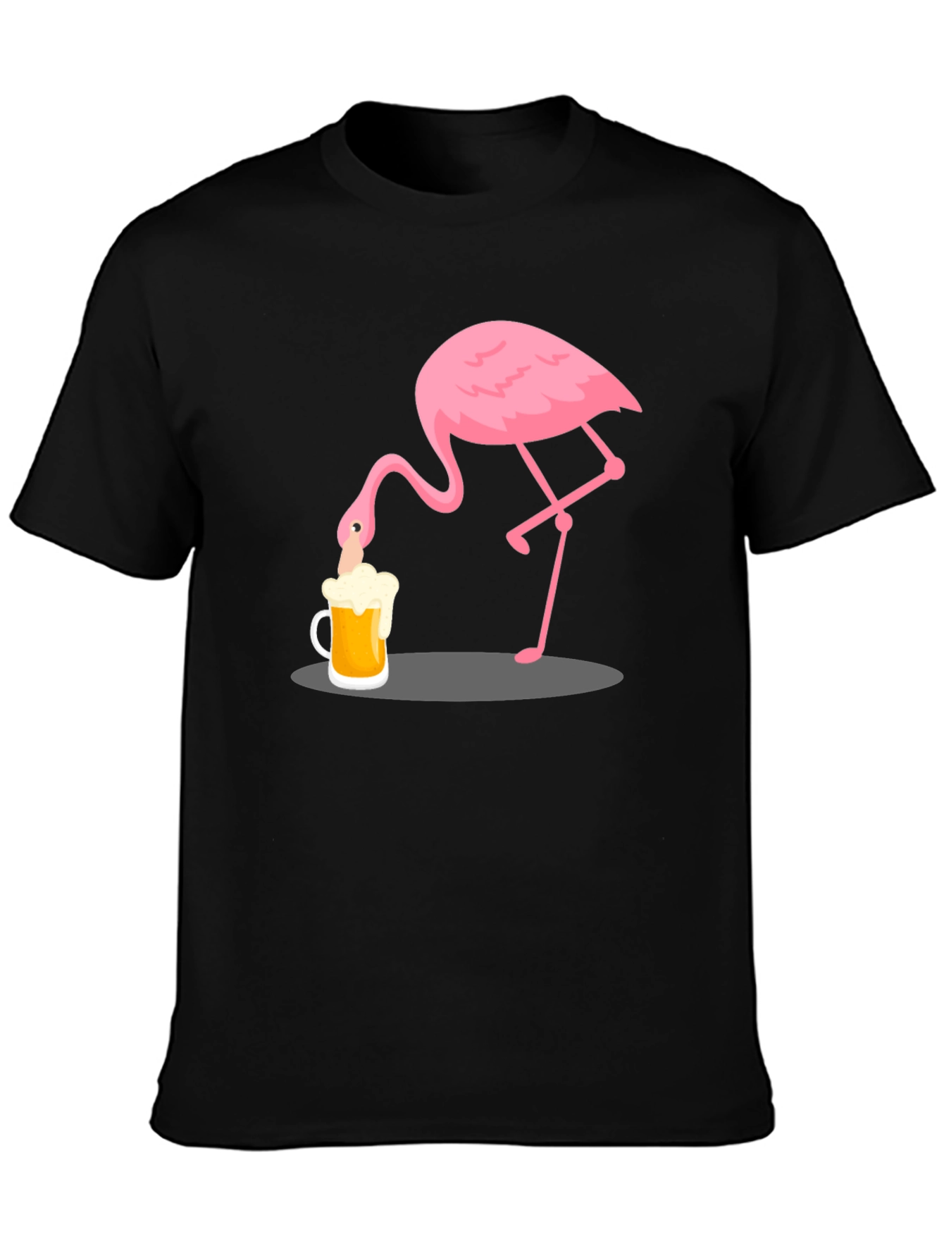 Flamingo Drinking Beer Graphic T-Shirt