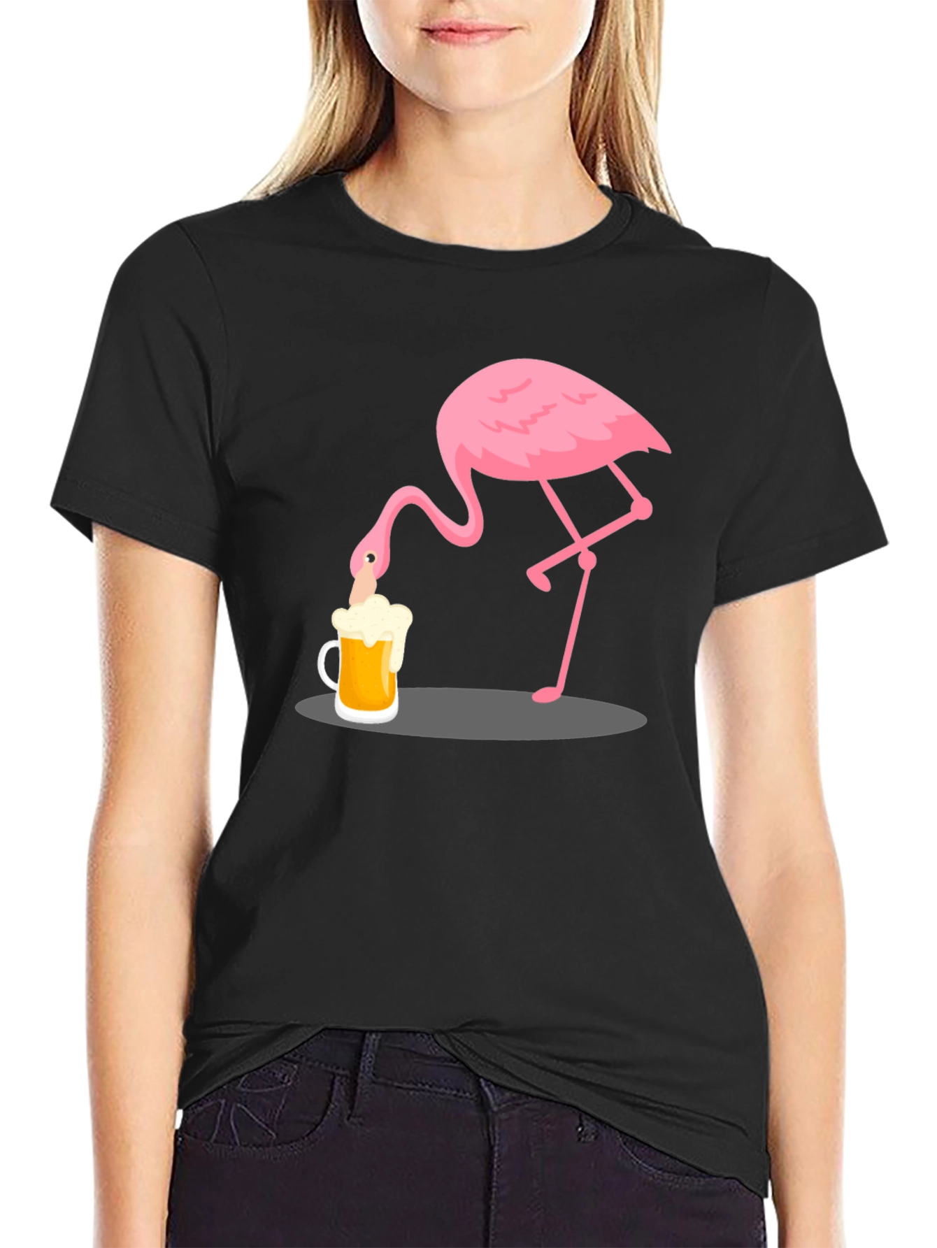Flamingo Drinking Beer Graphic T-Shirt