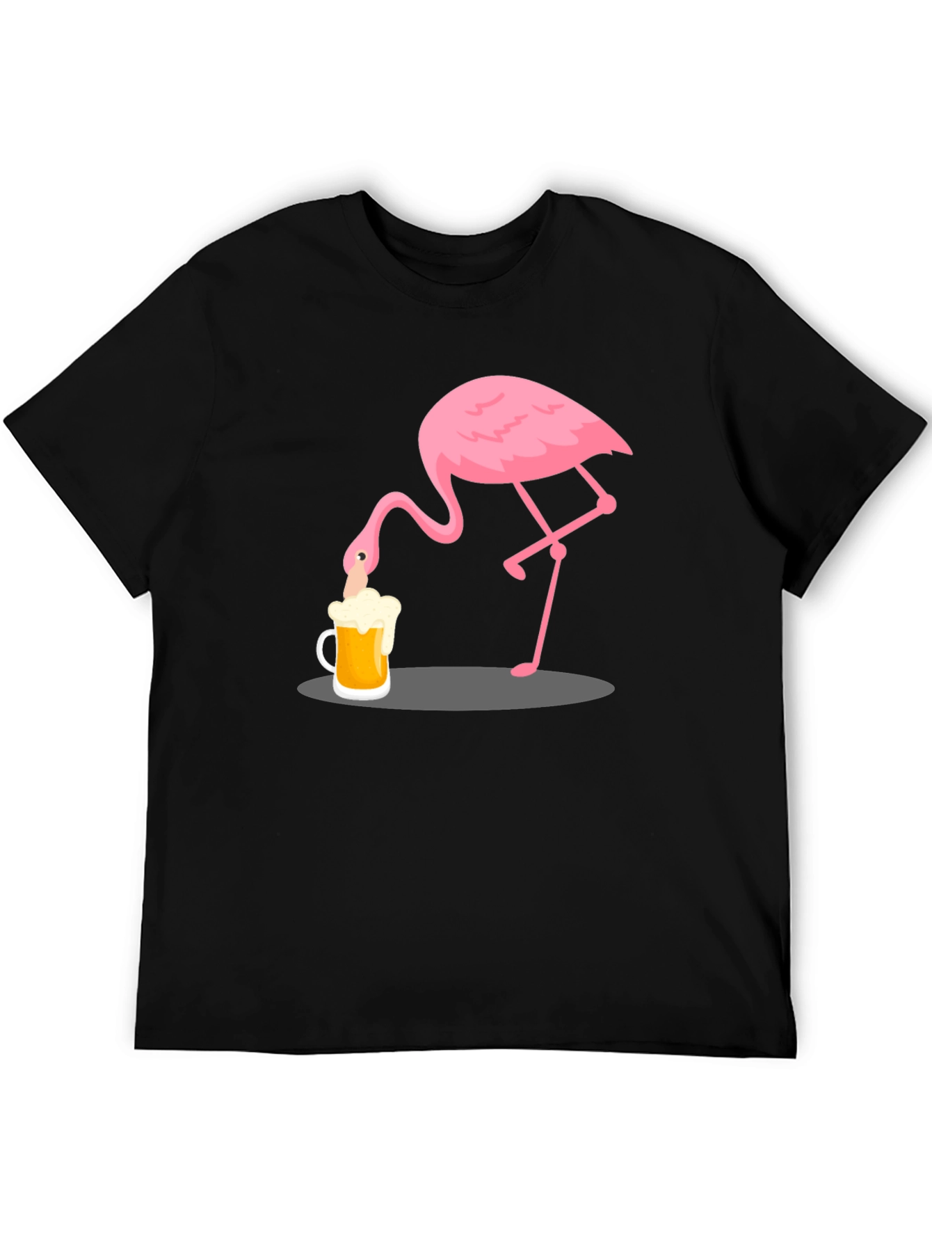 Flamingo Drinking Beer Graphic T-Shirt