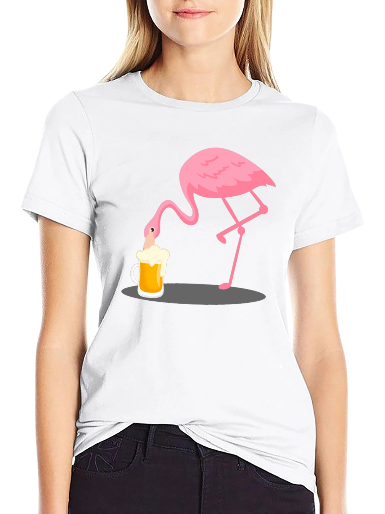 Flamingo Drinking Beer Graphic T-Shirt