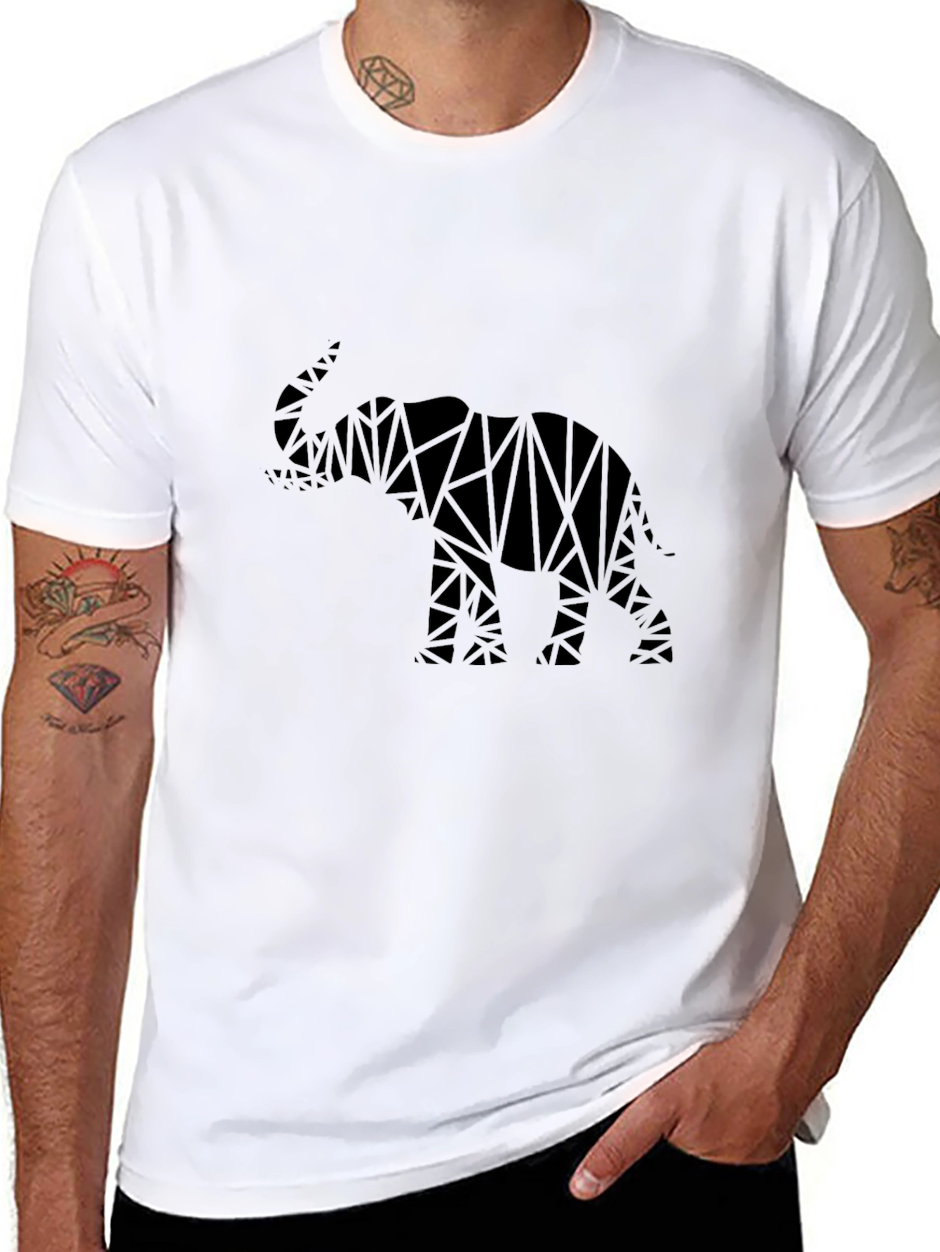 Geometric Elephant Graphic Tee - Modern Black T-Shirt