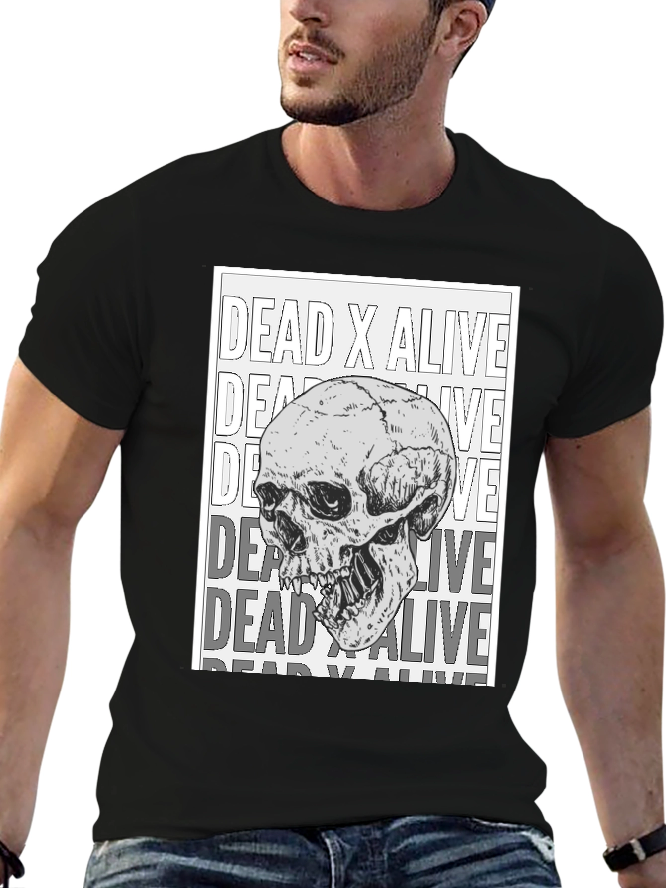 Dead X Alive Skull Graphic Black T-Shirt