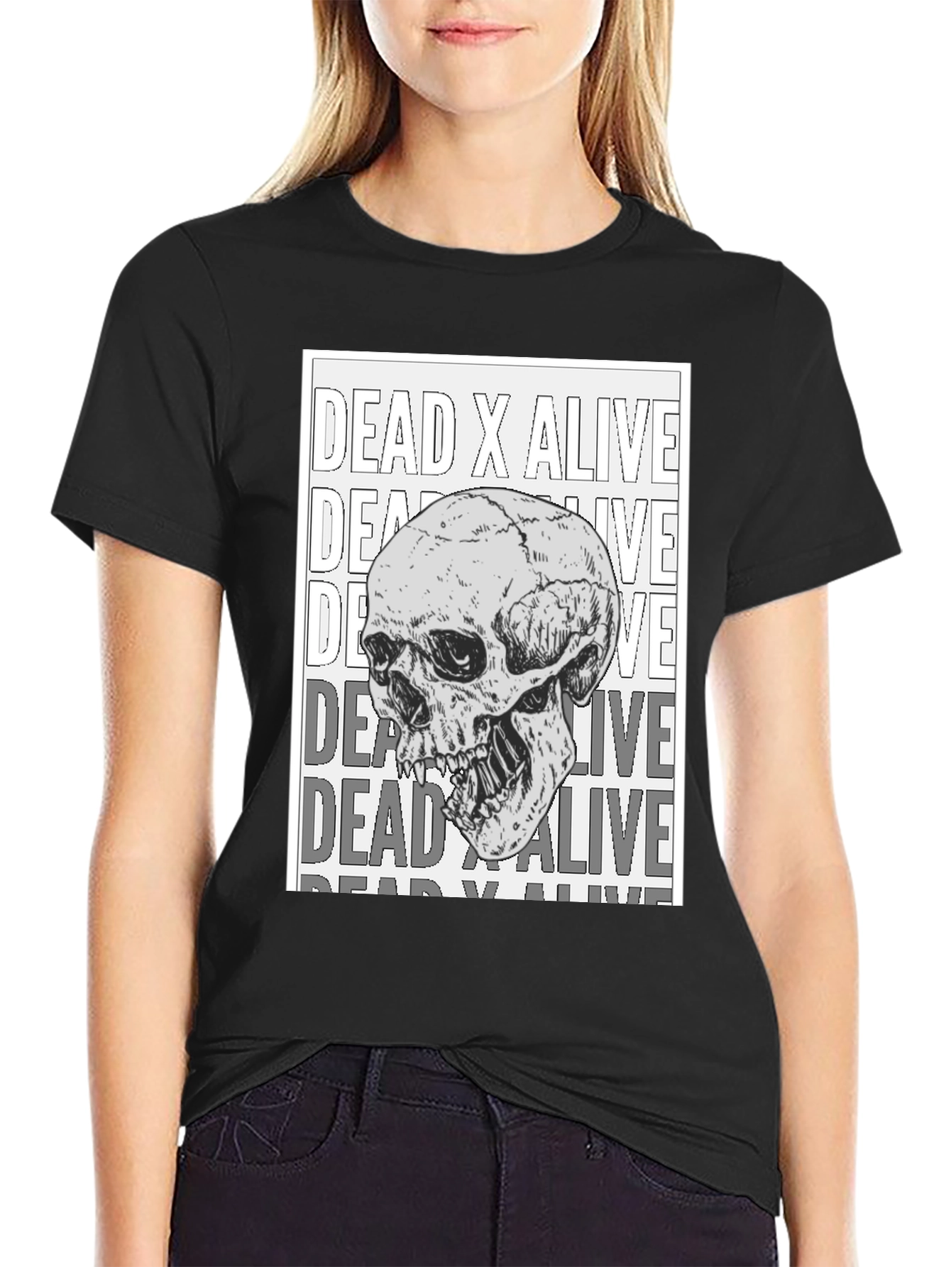 Dead X Alive Skull Graphic Black T-Shirt