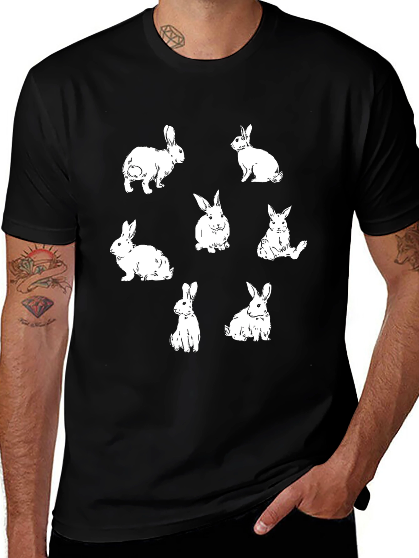 Rabbit Print Black T-Shirt