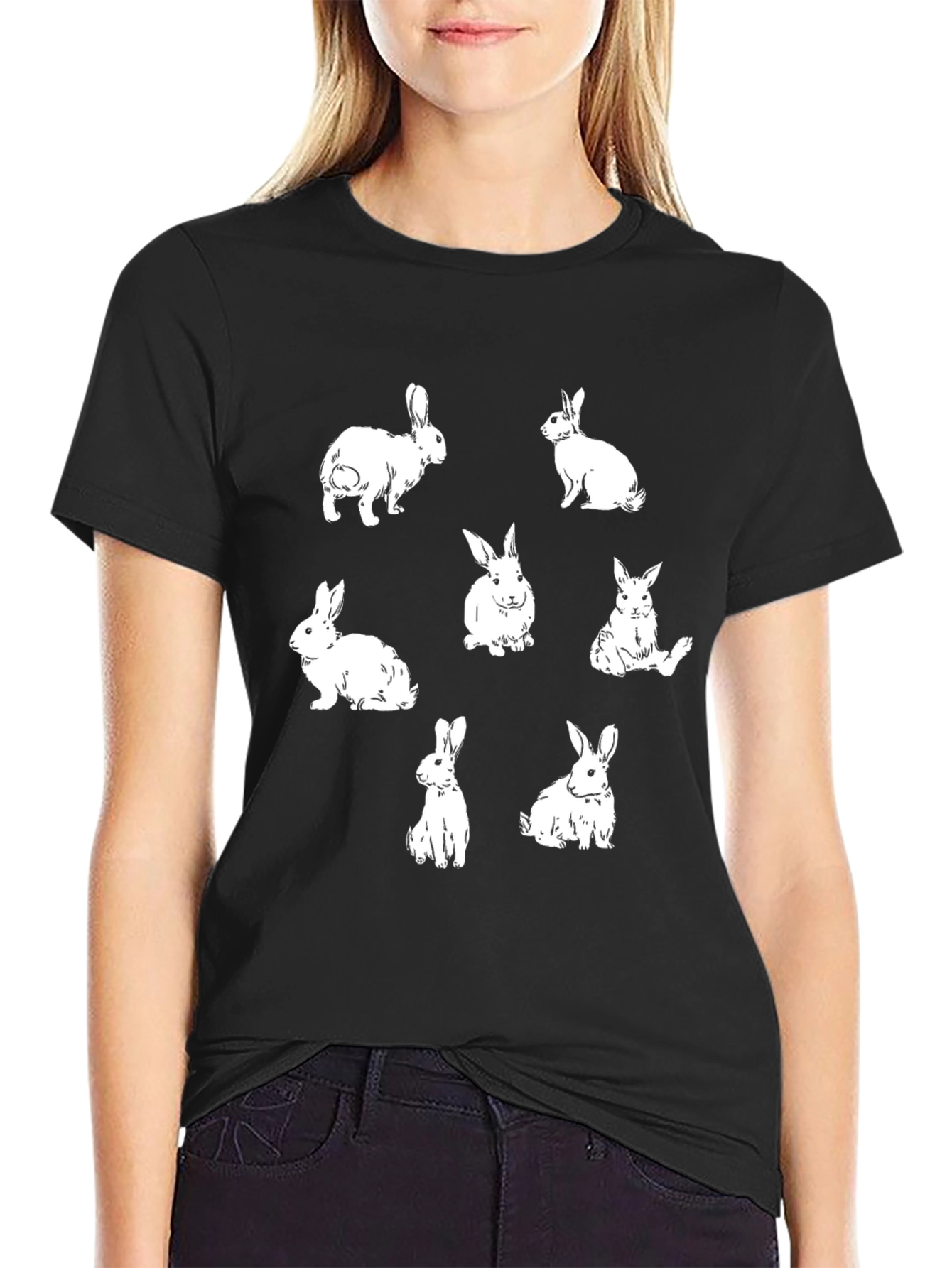 Rabbit Print Black T-Shirt
