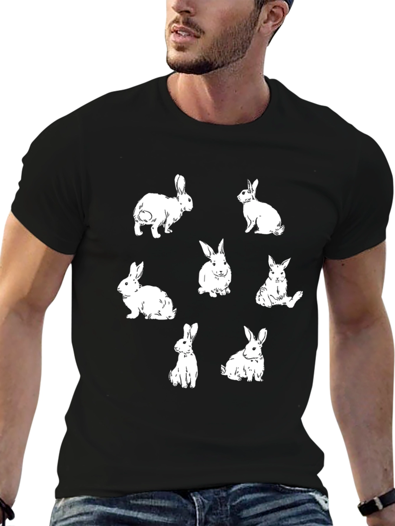 Rabbit Print Black T-Shirt