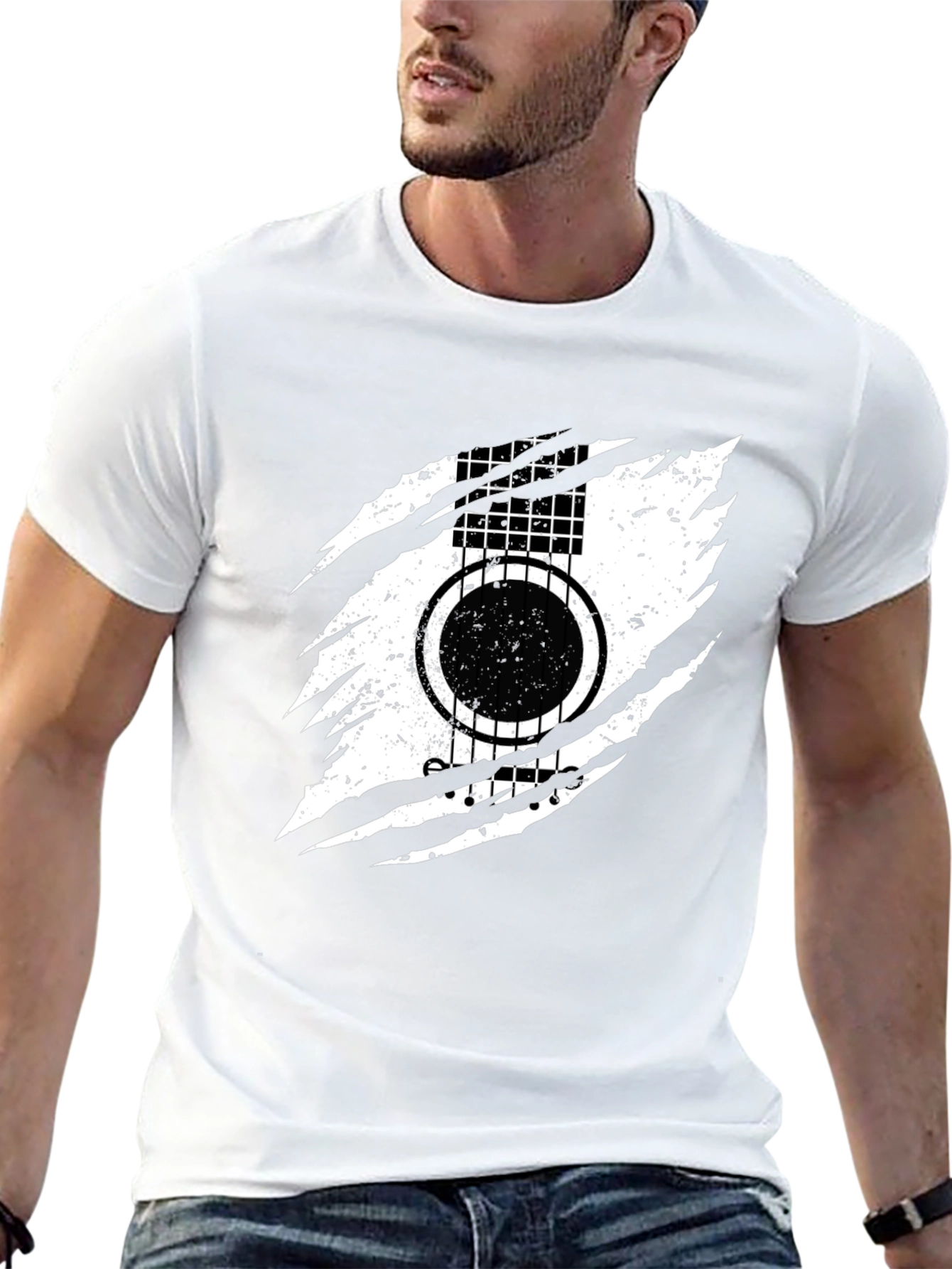 Guitar Ripped Graphic T-Shirt - Stylish Music Tee