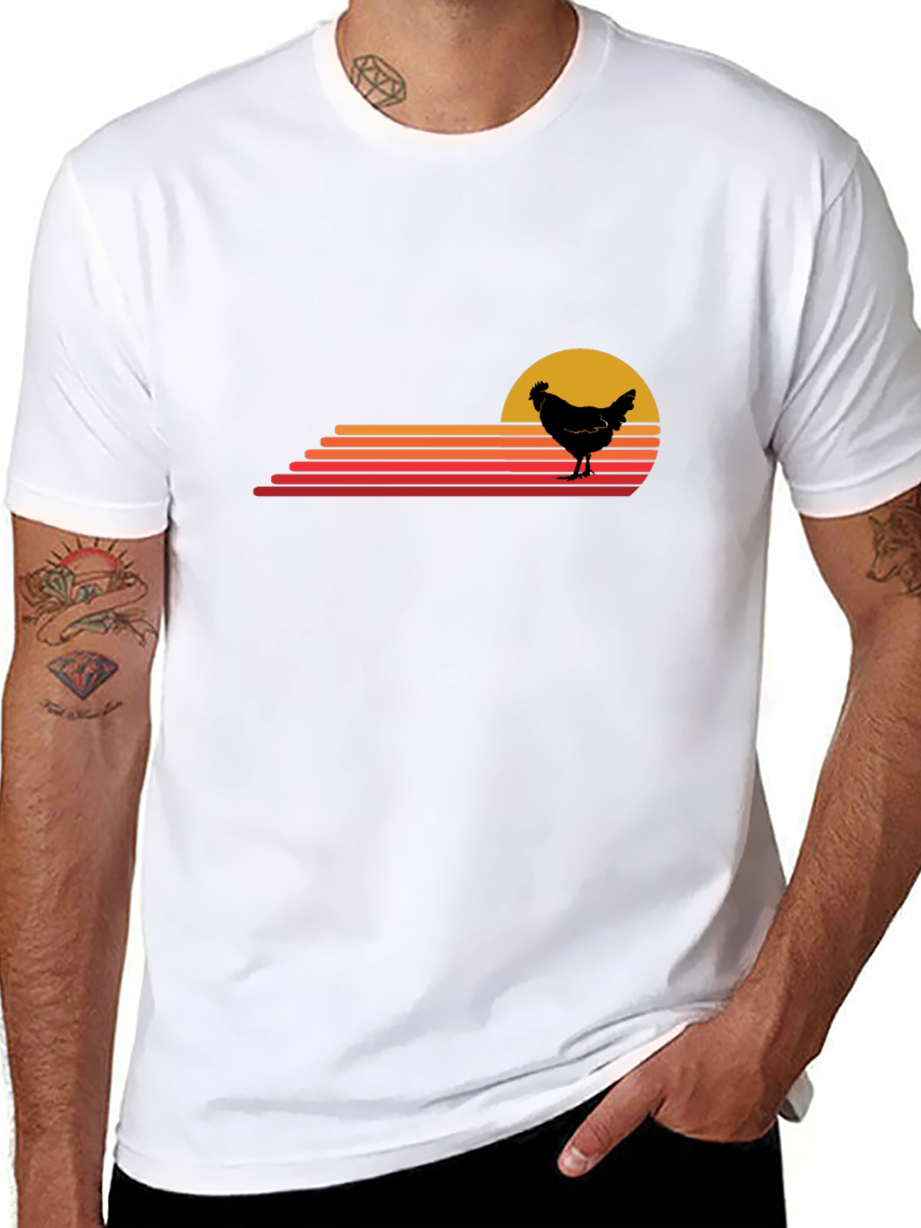 Retro Chicken Sunset T-Shirt - Black
