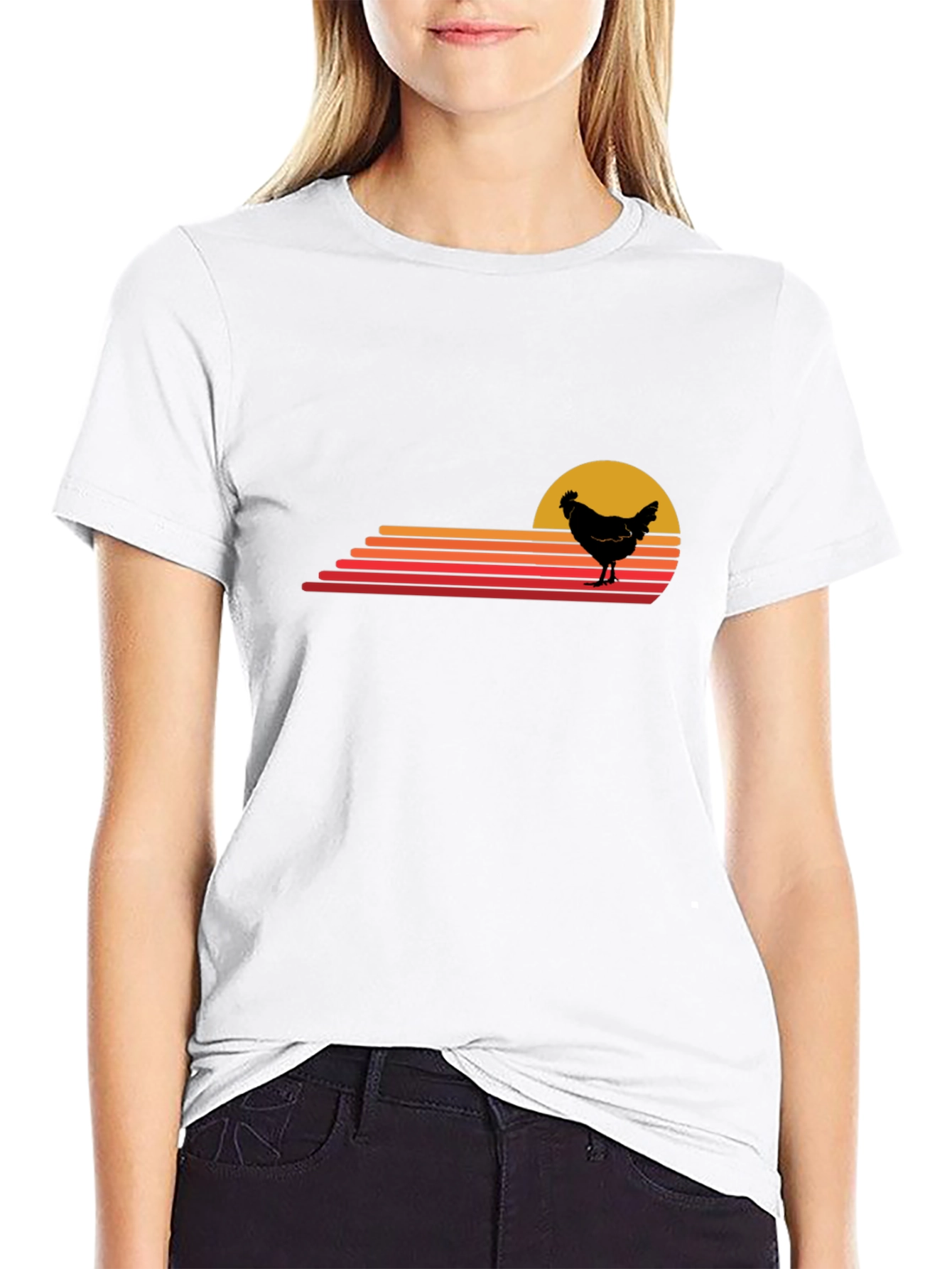Retro Chicken Sunset T-Shirt - Black